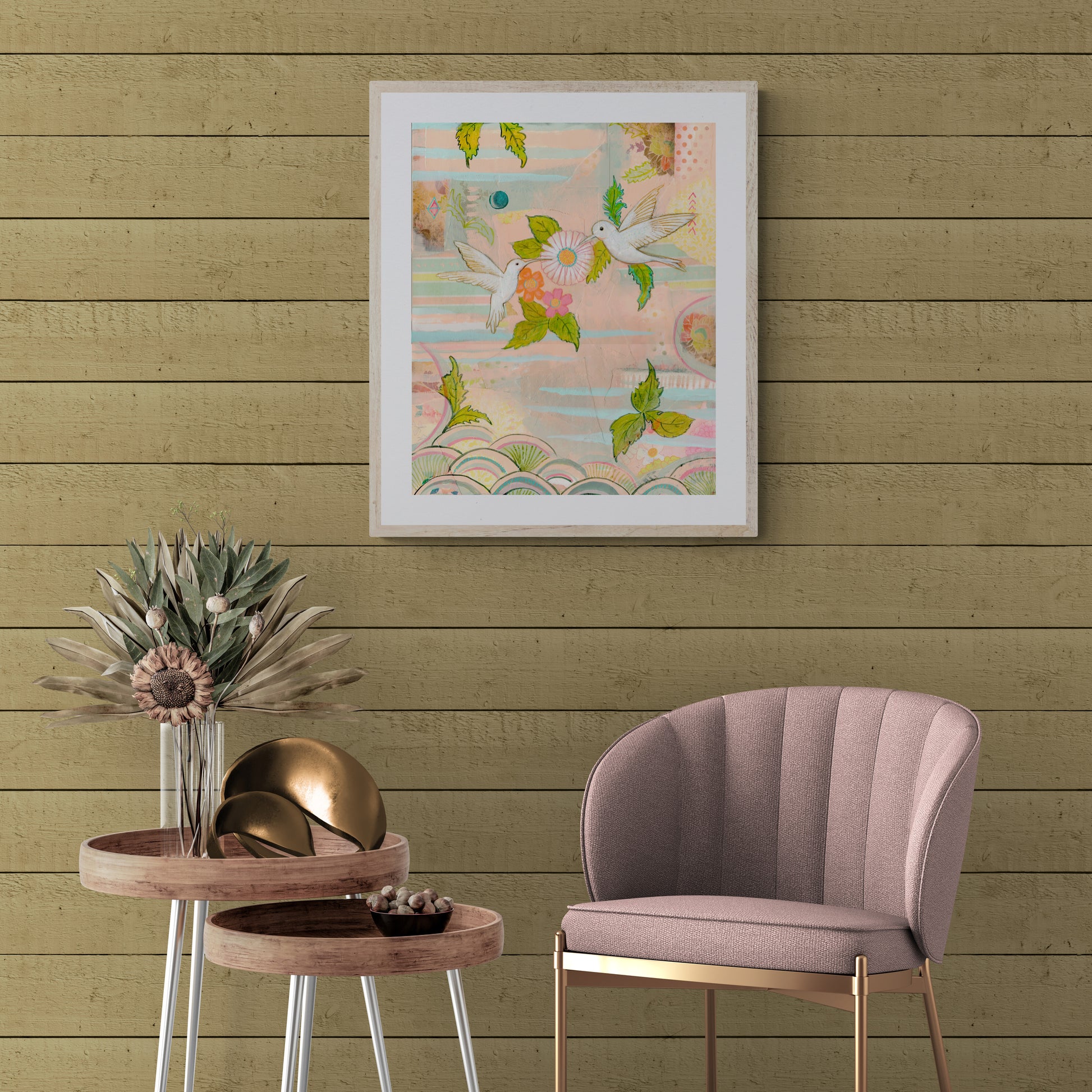 Hummingbirds in the garden - Art Print - Aquamarine Design - Artistic Gifts for Women - Art by Artist Tania Herrera from Aquamarine Design Studio