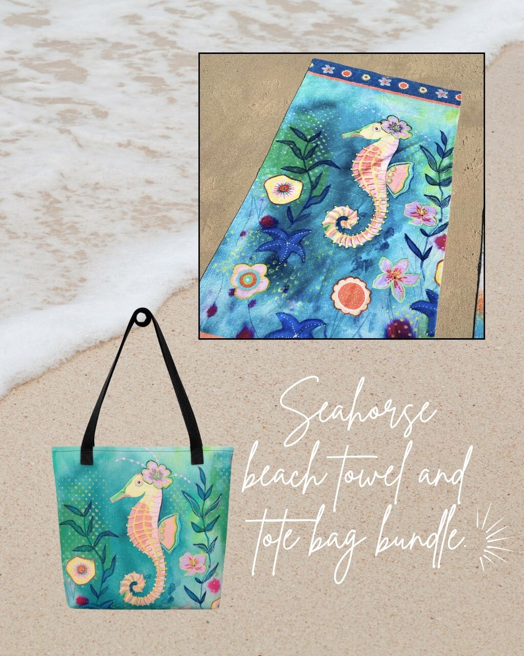 Seahorse Beach Towel and Tote Bag Bundle