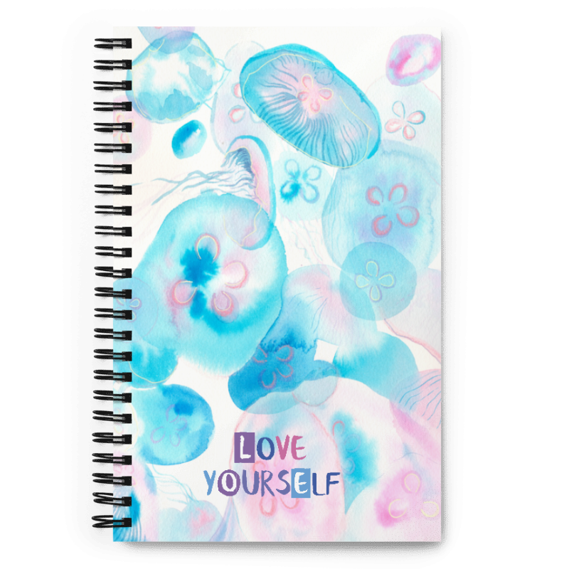 Light Blue Jellyfish Spiral notebook - Aquamarine Design - Artistic Gifts for Women - Art by Artist Tania Herrera from Aquamarine Design Studio