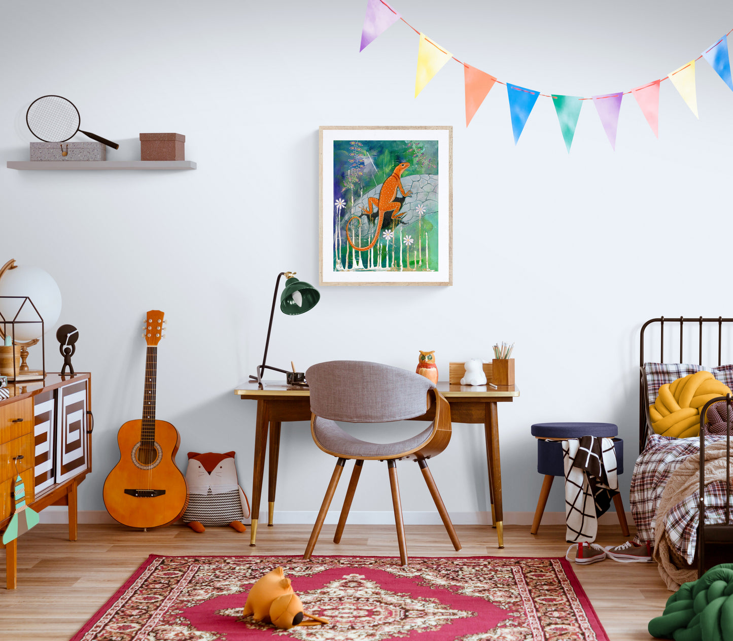 Orange Lizard - Art Print - Aquamarine Design - Artistic Gifts for Women - Art by Artist Tania Herrera from Aquamarine Design Studio