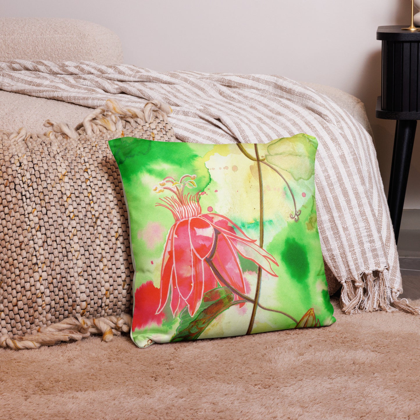 Lady in Red Basic Pillow - Aquamarine Design - Artistic Gifts for Women - Art by Artist Tania Herrera from Aquamarine Design Studio