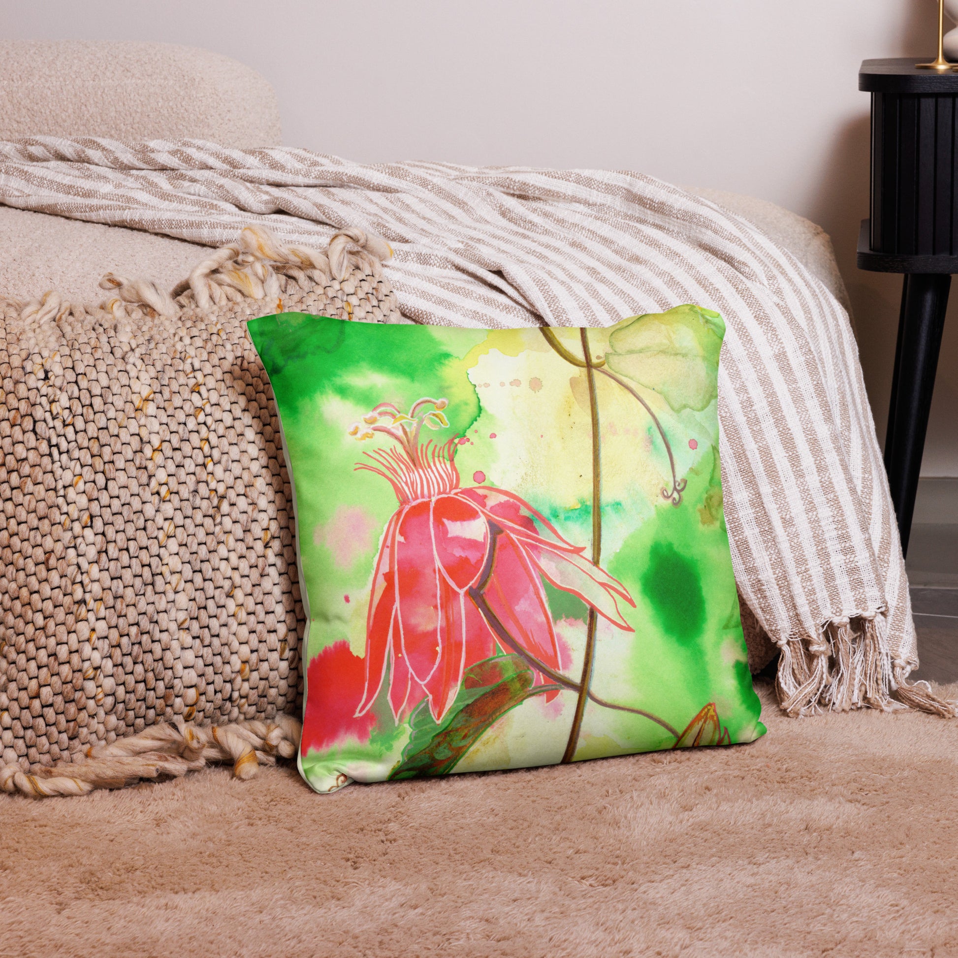 Lady in Red Basic Pillow - Aquamarine Design - Artistic Gifts for Women - Art by Artist Tania Herrera from Aquamarine Design Studio