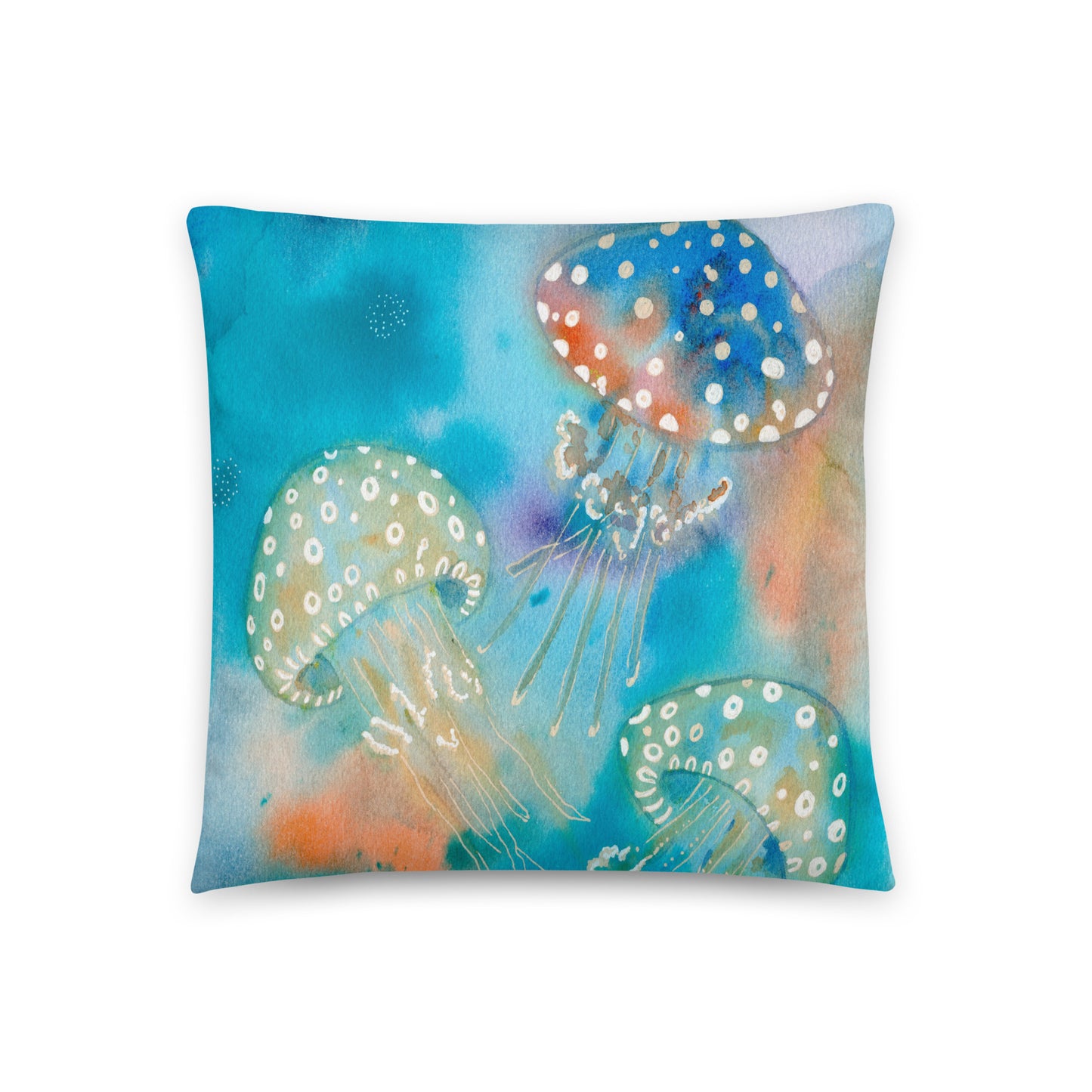 Multicolor Jellyfish Basic Pillow - Aquamarine Design - Artistic Gifts for Women - Art by Artist Tania Herrera from Aquamarine Design Studio