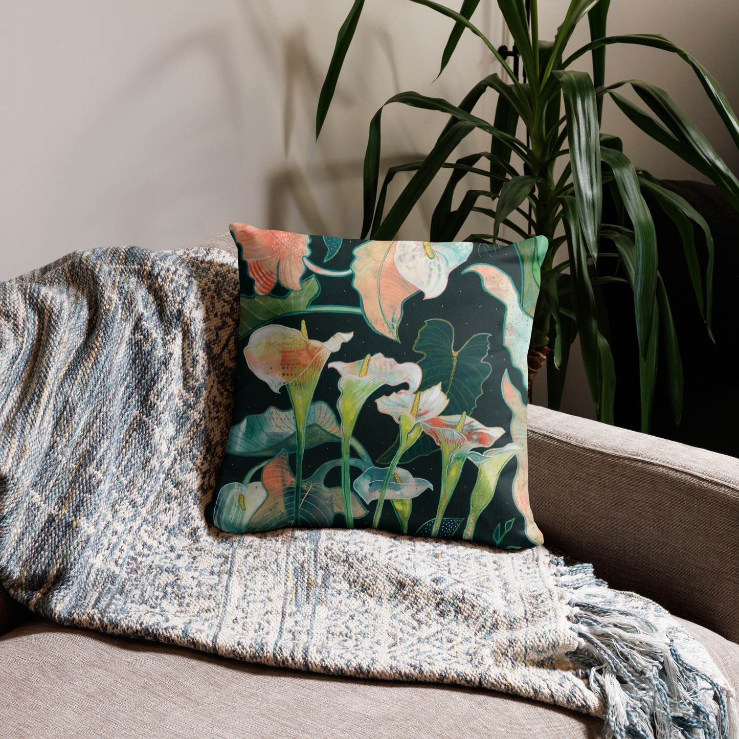 Calla Lilly Bouquet Basic Pillow - Aquamarine Design - Artistic Gifts for Women - Art by Artist Tania Herrera from Aquamarine Design Studio