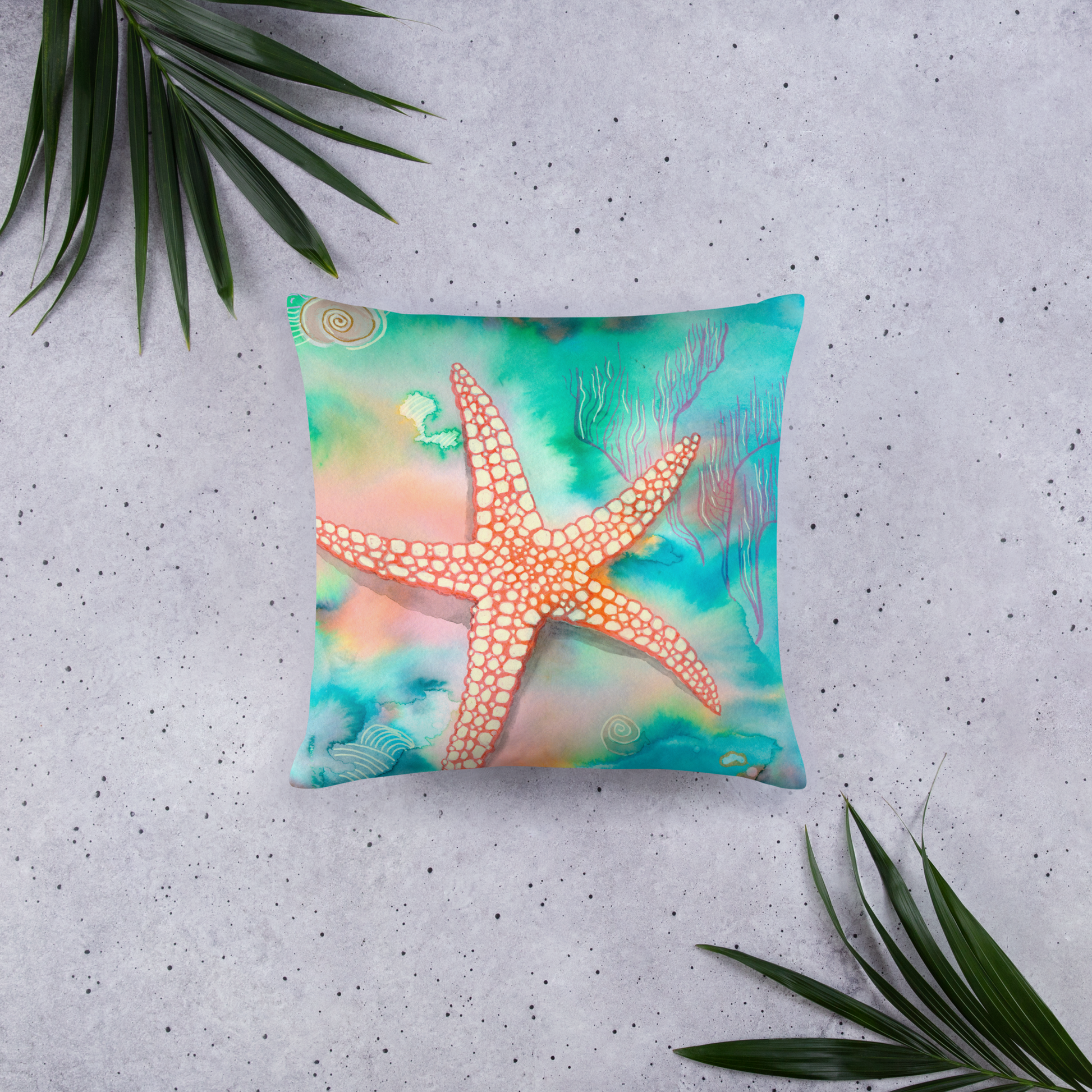 Starfish- Pillow - Aquamarine Design - Artistic Gifts for Women - Art by Artist Tania Herrera from Aquamarine Design Studio