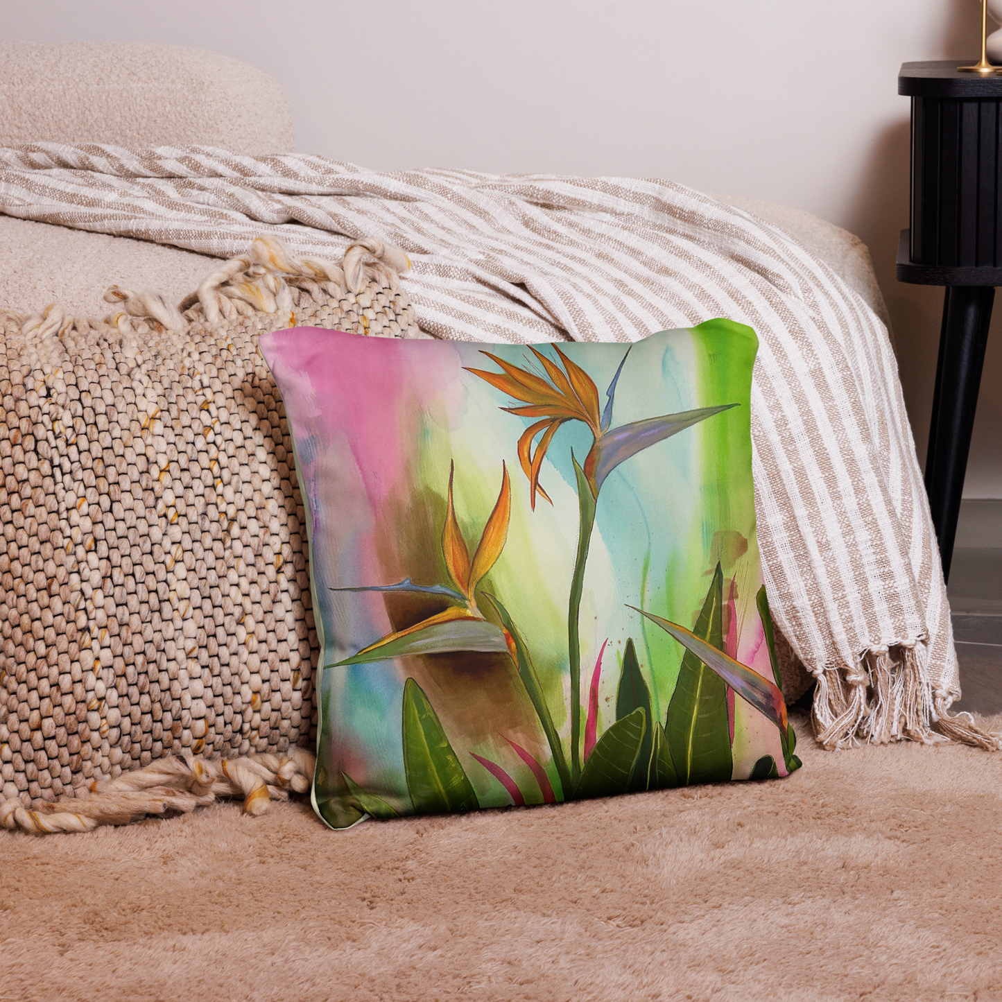 Birds of Paradise- Basic Pillow - Aquamarine Design - Artistic Gifts for Women - Art by Artist Tania Herrera from Aquamarine Design Studio