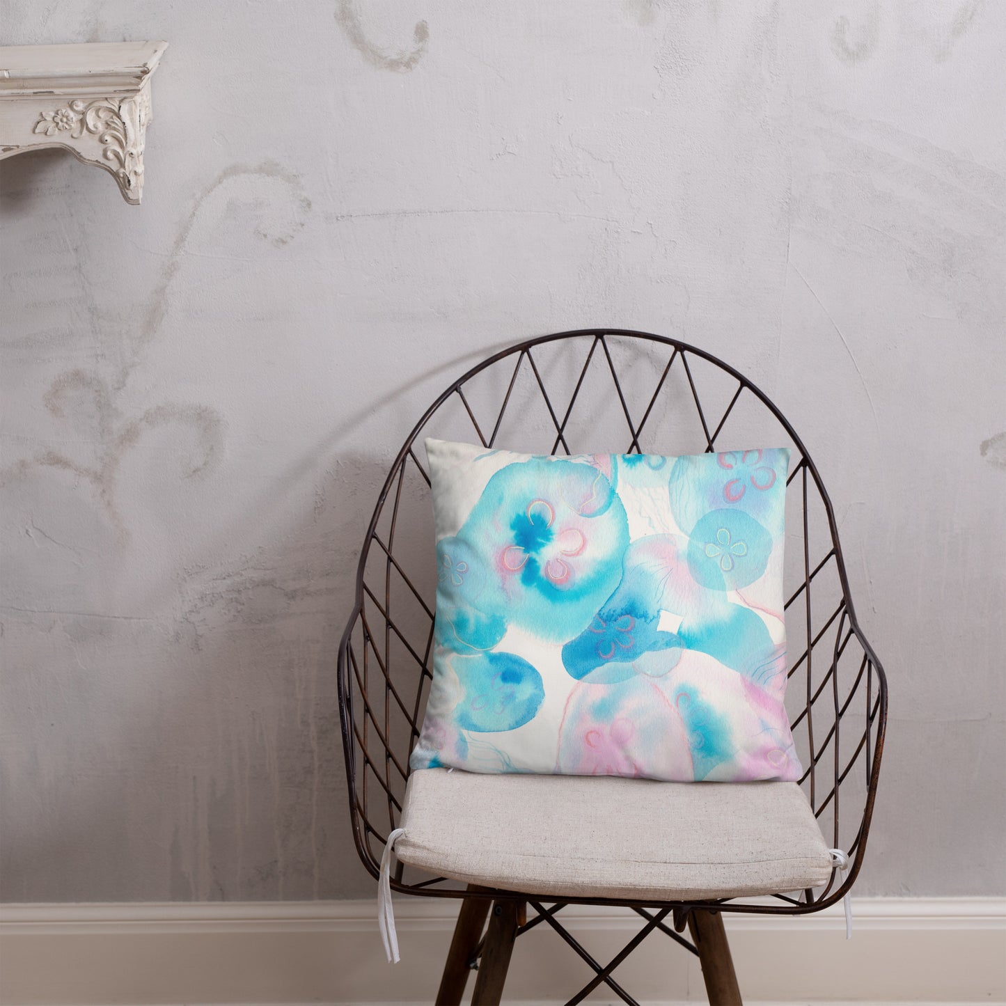 Light blue Jellyfish Basic Pillow - Aquamarine Design - Artistic Gifts for Women - Art by Artist Tania Herrera from Aquamarine Design Studio