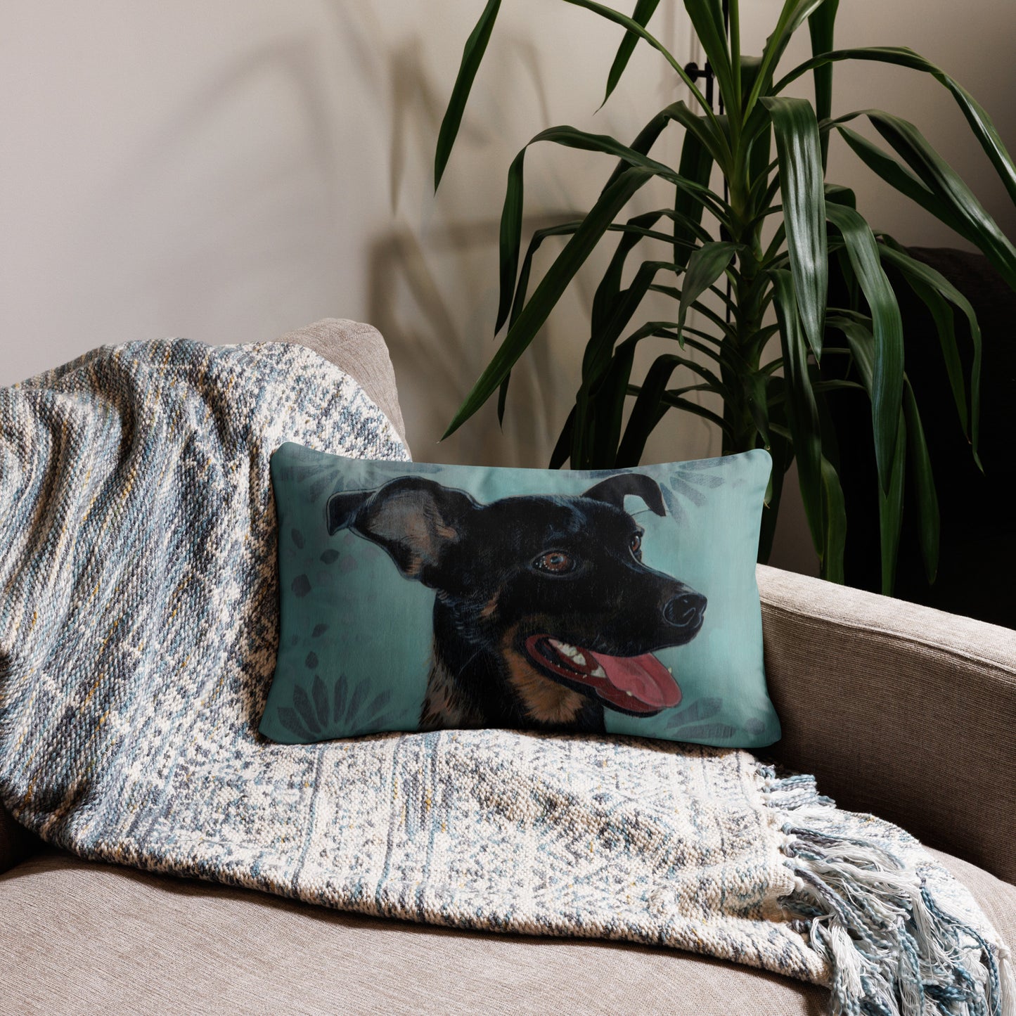 Rambo Pillow - Aquamarine Design - Artistic Gifts for Women - Art by Artist Tania Herrera from Aquamarine Design Studio