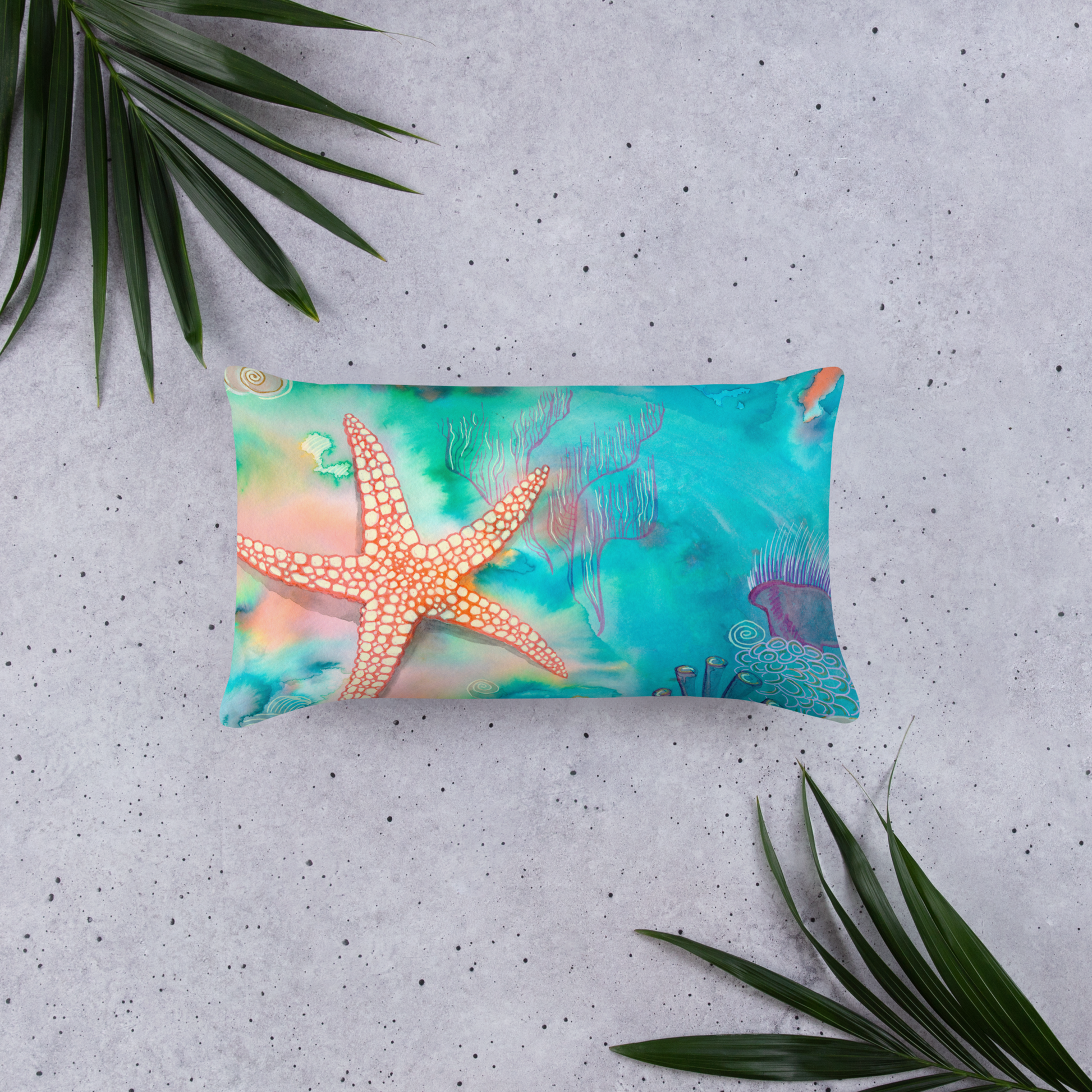 Starfish- Pillow - Aquamarine Design - Artistic Gifts for Women - Art by Artist Tania Herrera from Aquamarine Design Studio