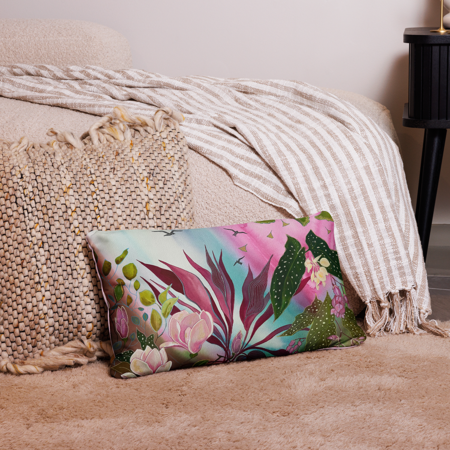 Pink Garden Pillow - Aquamarine Design - Artistic Gifts for Women - Art by Artist Tania Herrera from Aquamarine Design Studio