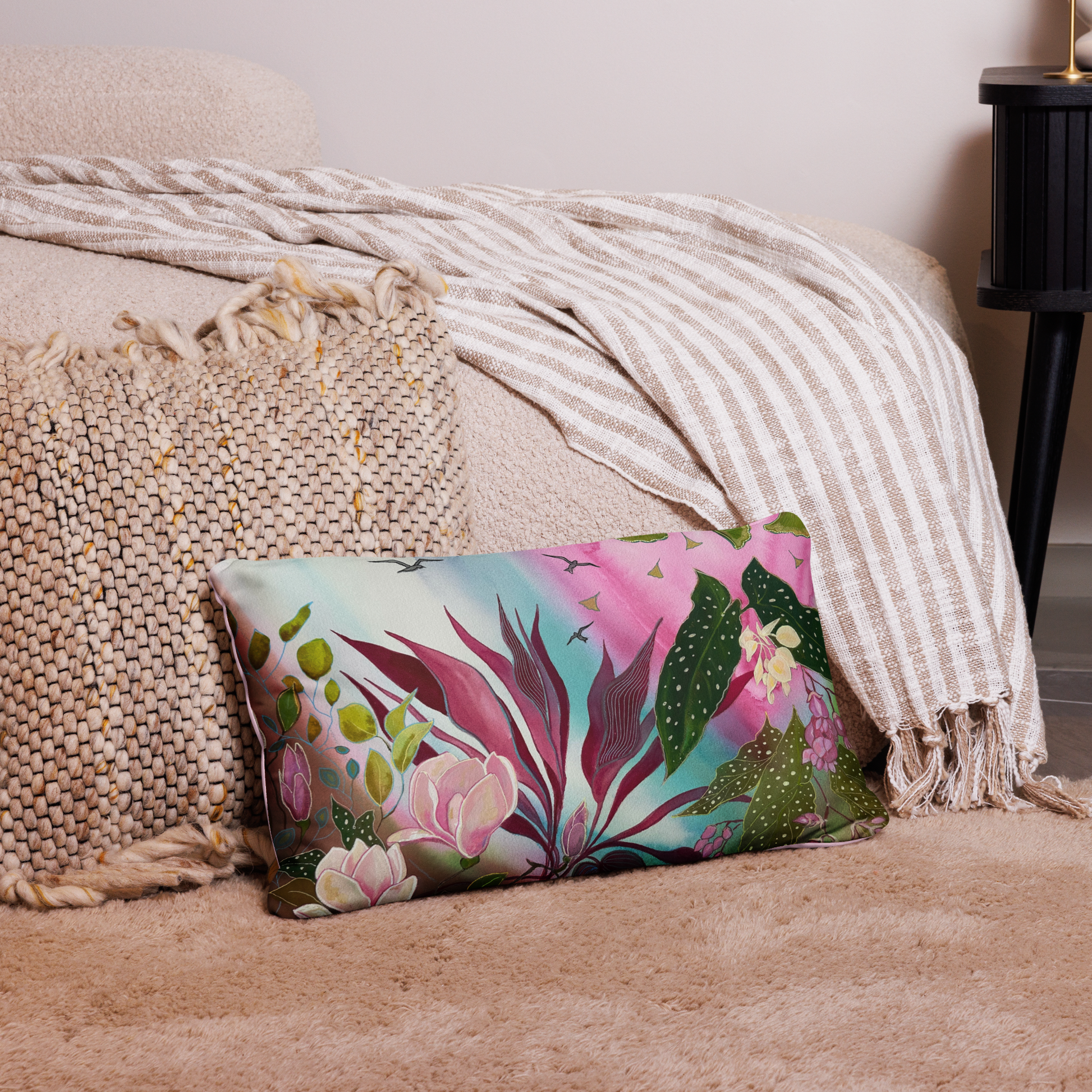 Pink Garden Pillow - Aquamarine Design - Artistic Gifts for Women - Art by Artist Tania Herrera from Aquamarine Design Studio