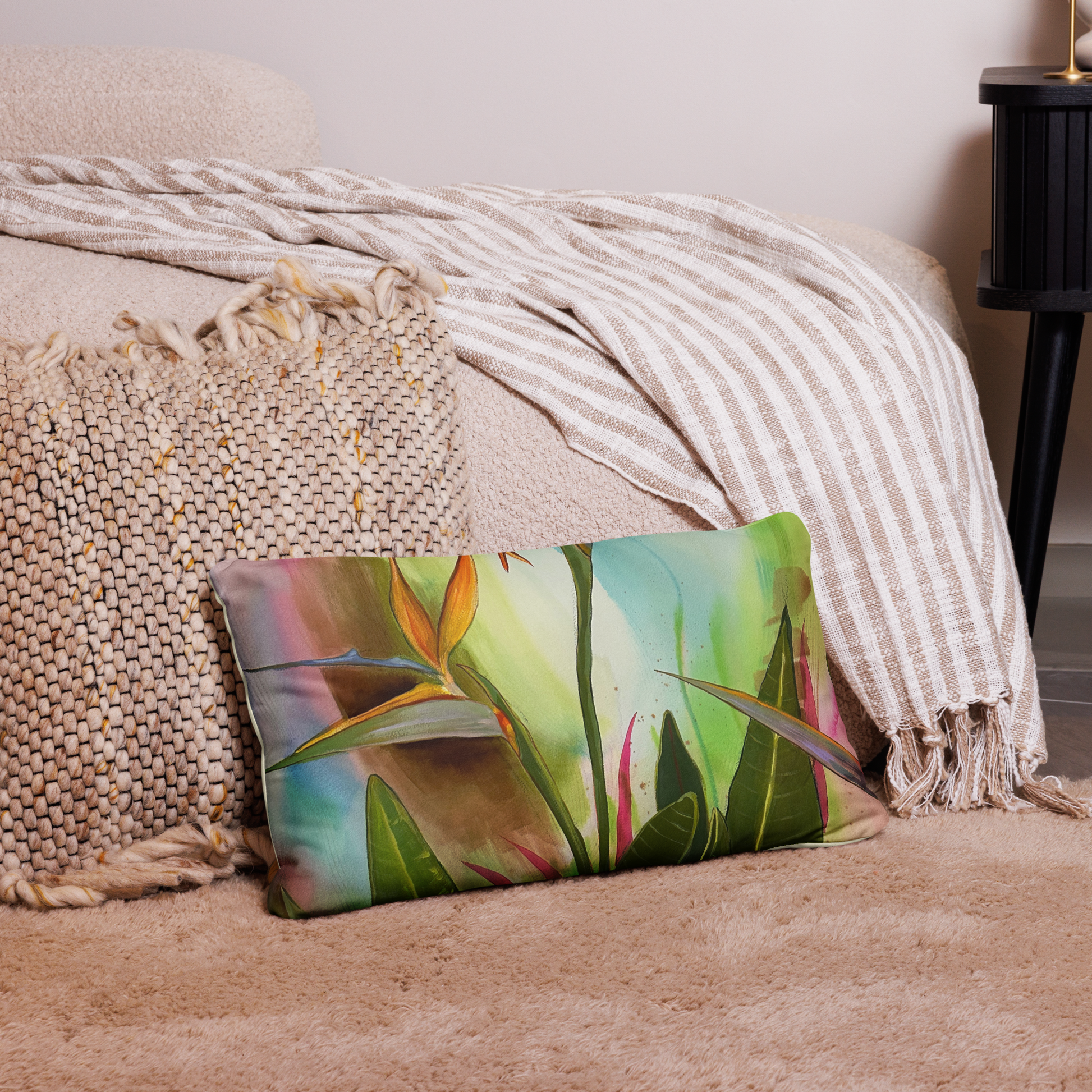 Birds of Paradise- Basic Pillow - Aquamarine Design - Artistic Gifts for Women - Art by Artist Tania Herrera from Aquamarine Design Studio