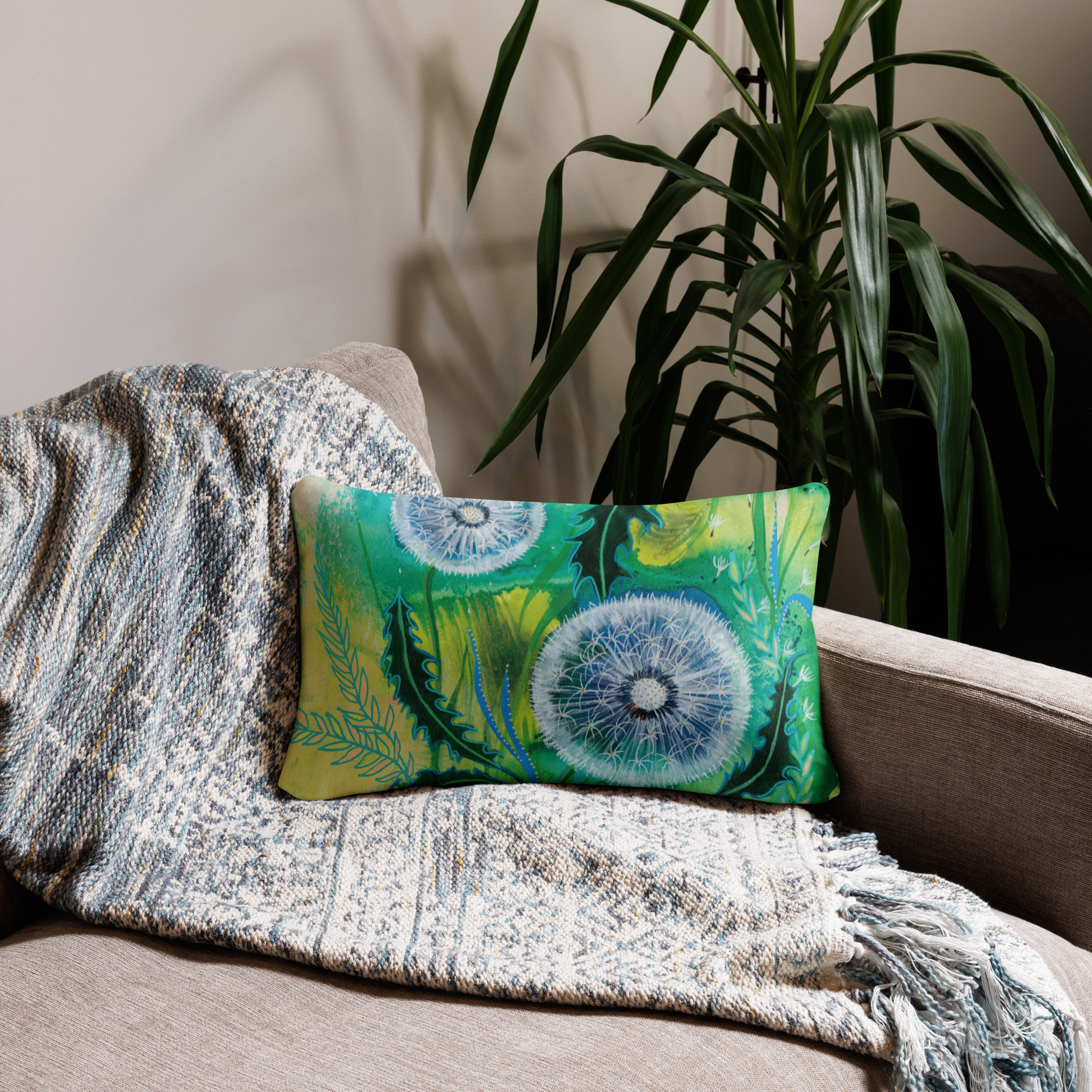 Dandelions Basic Pillow - Aquamarine Design - Artistic Gifts for Women - Art by Artist Tania Herrera from Aquamarine Design Studio