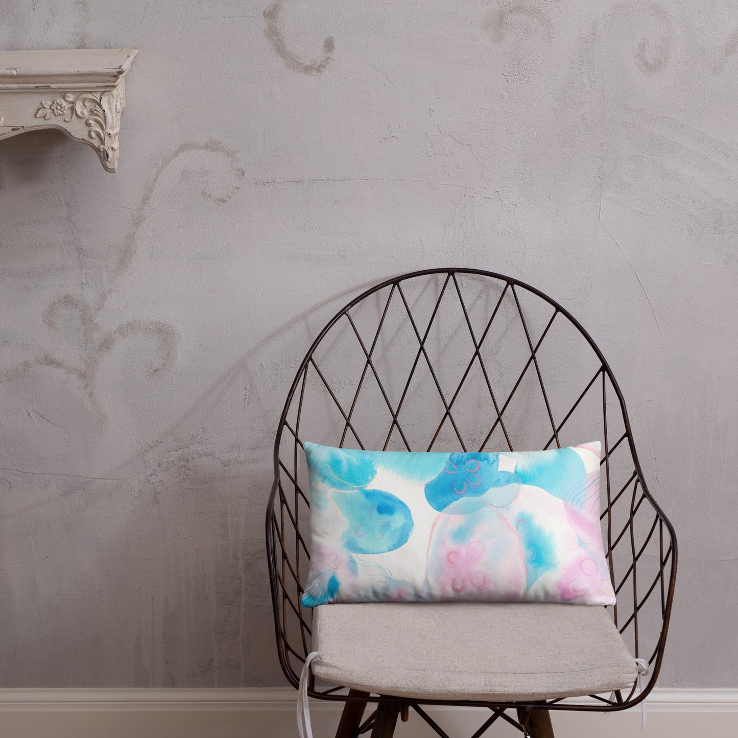 Light blue Jellyfish Basic Pillow - Aquamarine Design - Artistic Gifts for Women - Art by Artist Tania Herrera from Aquamarine Design Studio