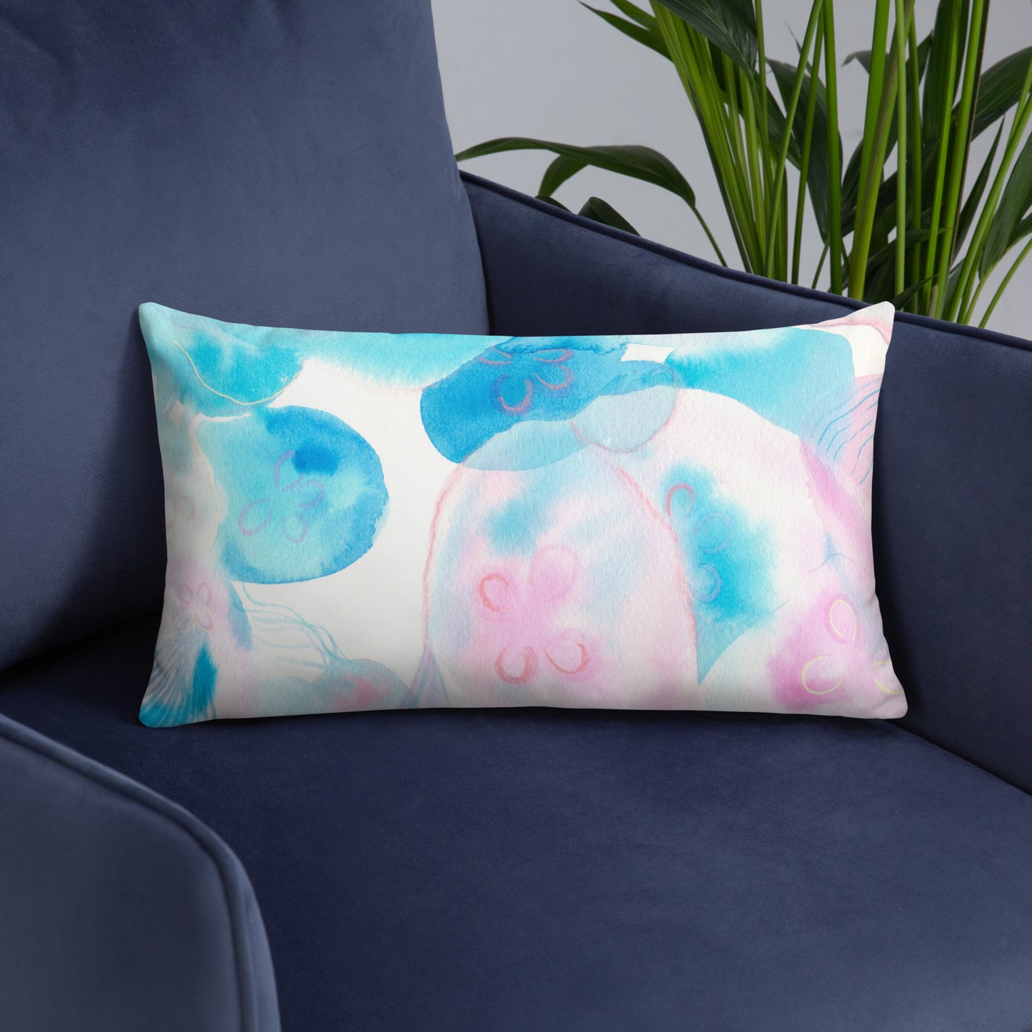 Light blue Jellyfish Basic Pillow - Aquamarine Design - Artistic Gifts for Women - Art by Artist Tania Herrera from Aquamarine Design Studio