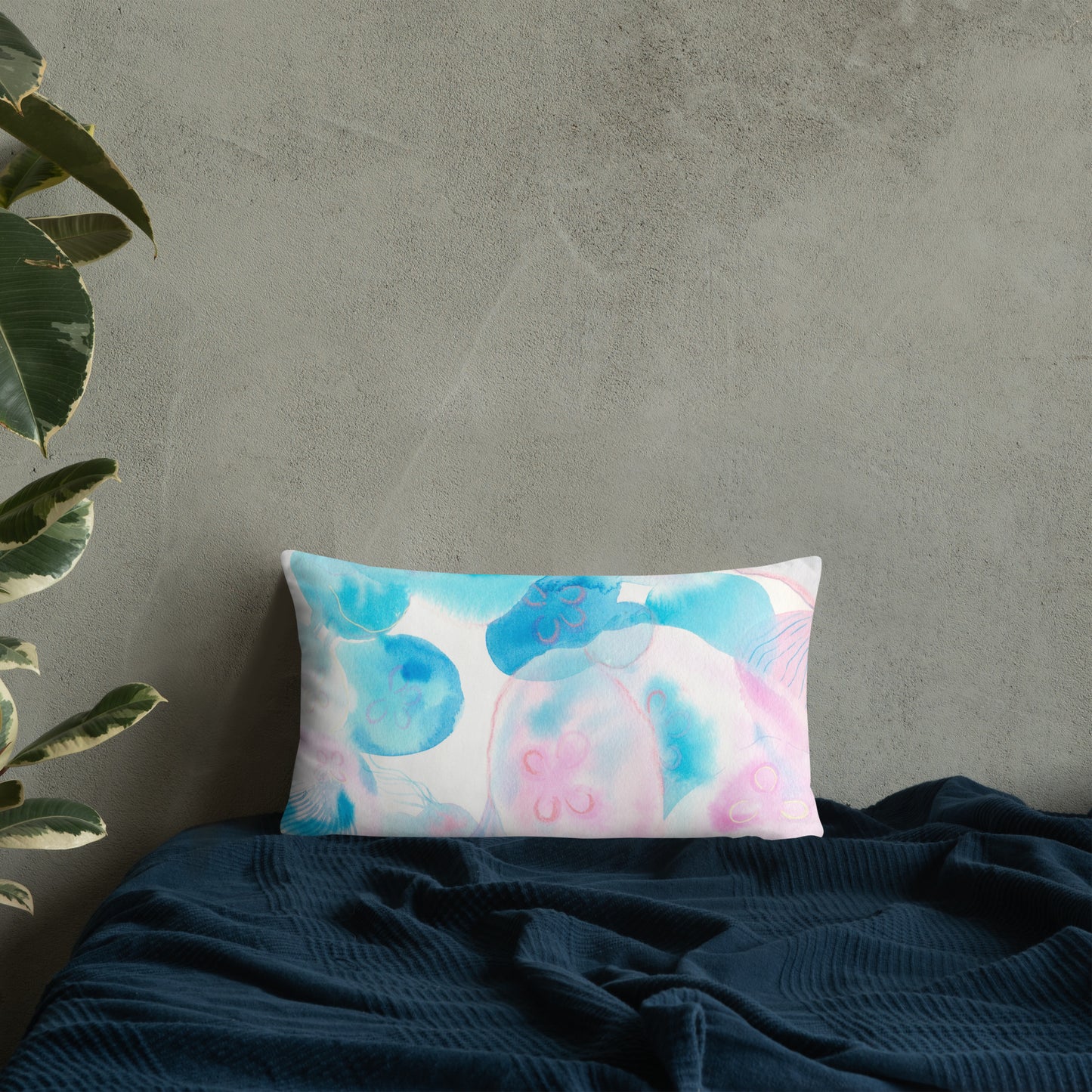 Light blue Jellyfish Basic Pillow - Aquamarine Design - Artistic Gifts for Women - Art by Artist Tania Herrera from Aquamarine Design Studio