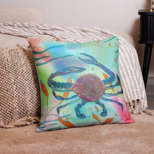 Crab Pillow - Aquamarine Design - Artistic Gifts for Women - Art by Artist Tania Herrera from Aquamarine Design Studio