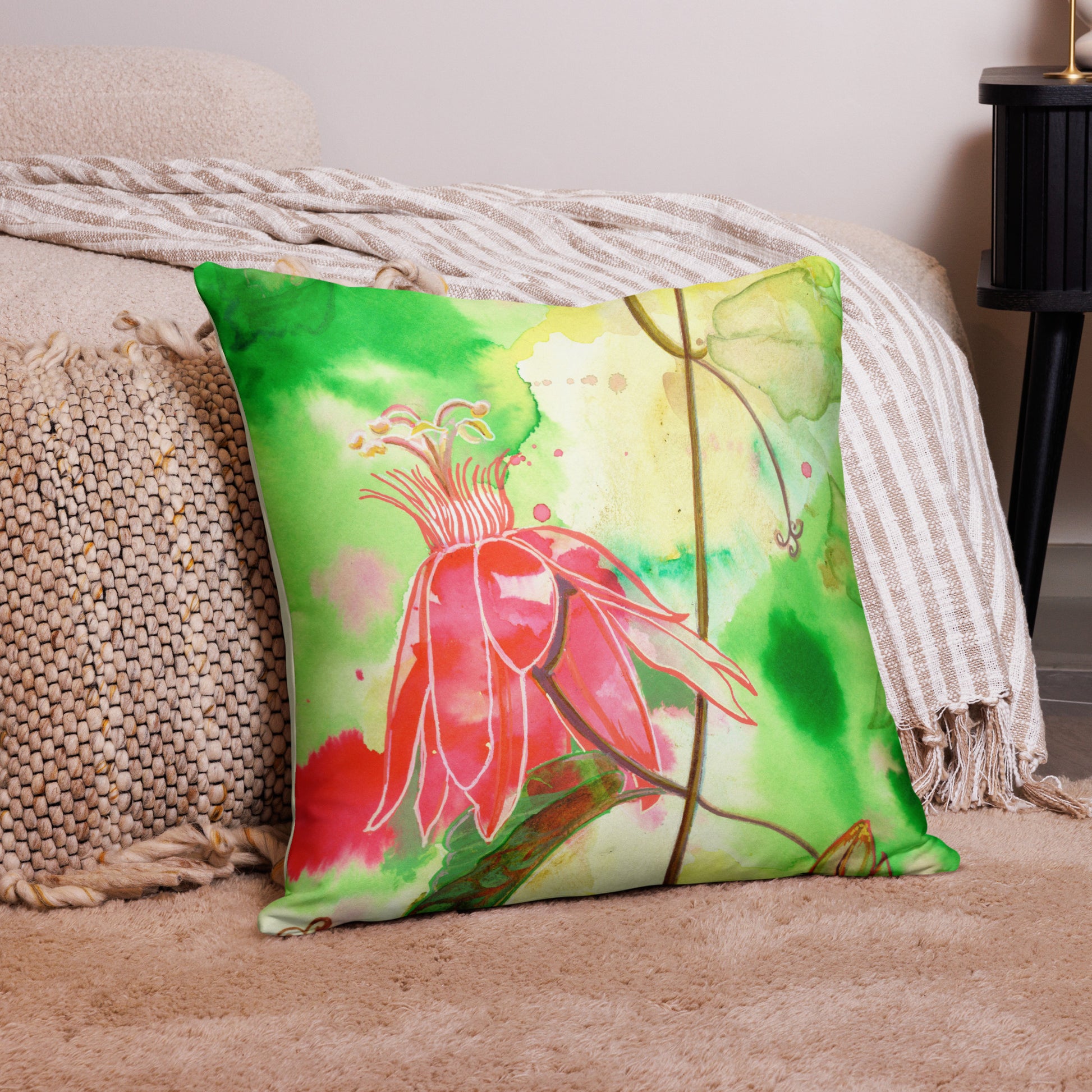 Lady in Red Basic Pillow - Aquamarine Design - Artistic Gifts for Women - Art by Artist Tania Herrera from Aquamarine Design Studio