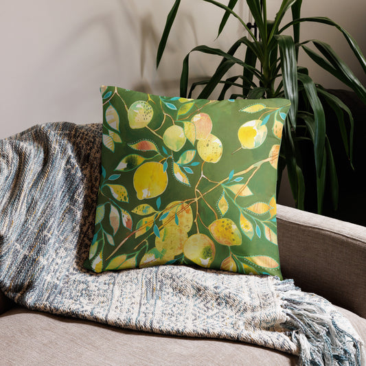 Sorrento Lemons Basic Pillow - Aquamarine Design - Artistic Gifts for Women - Art by Artist Tania Herrera from Aquamarine Design Studio