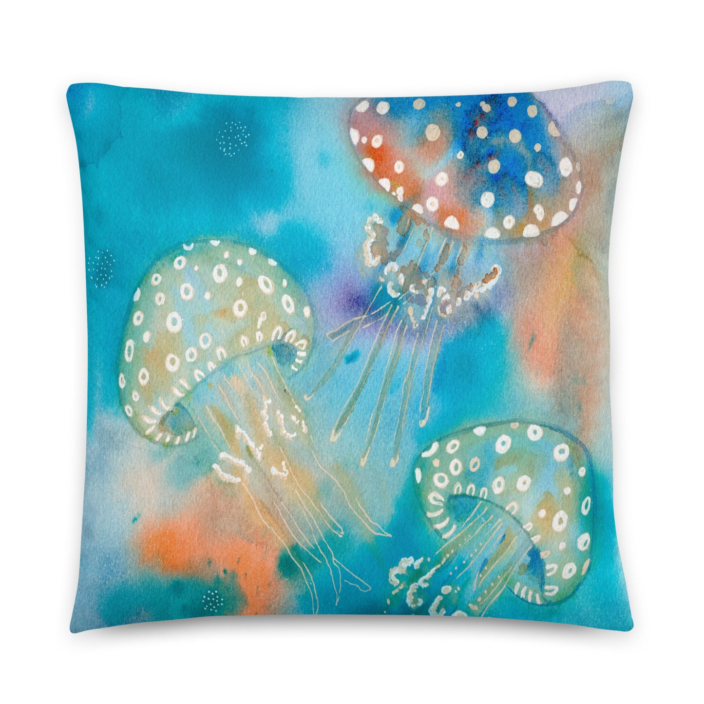 Multicolor Jellyfish Basic Pillow - Aquamarine Design - Artistic Gifts for Women - Art by Artist Tania Herrera from Aquamarine Design Studio