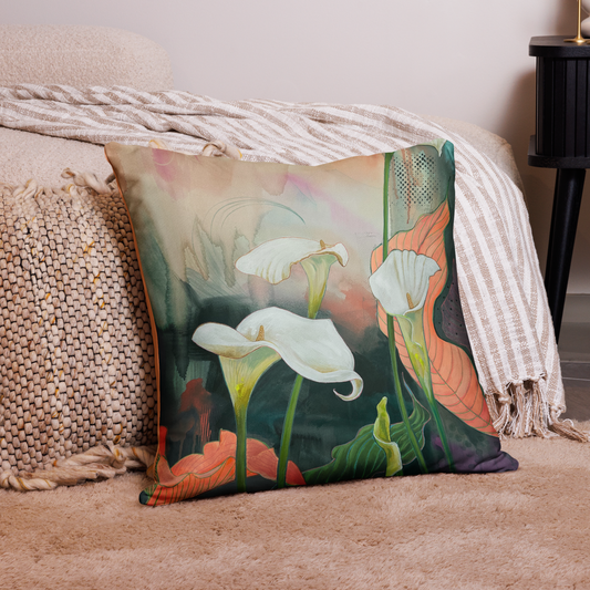 White Callas Basic Pillow - Aquamarine Design - Artistic Gifts for Women - Art by Artist Tania Herrera from Aquamarine Design Studio