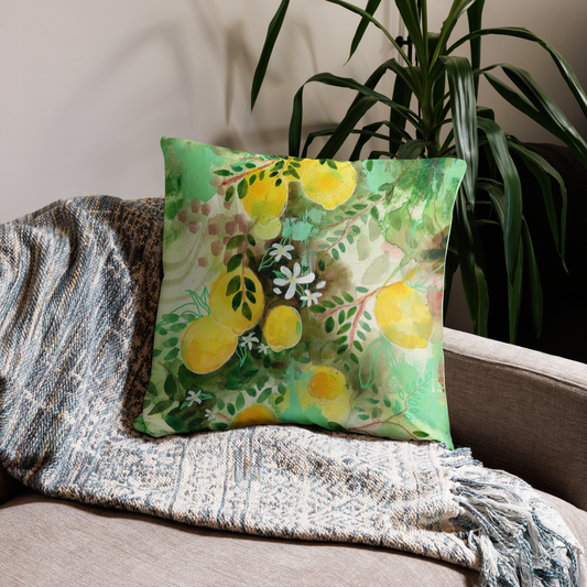 Limoni D'Amalfi Basic Pillow - Aquamarine Design - Artistic Gifts for Women - Art by Artist Tania Herrera from Aquamarine Design Studio