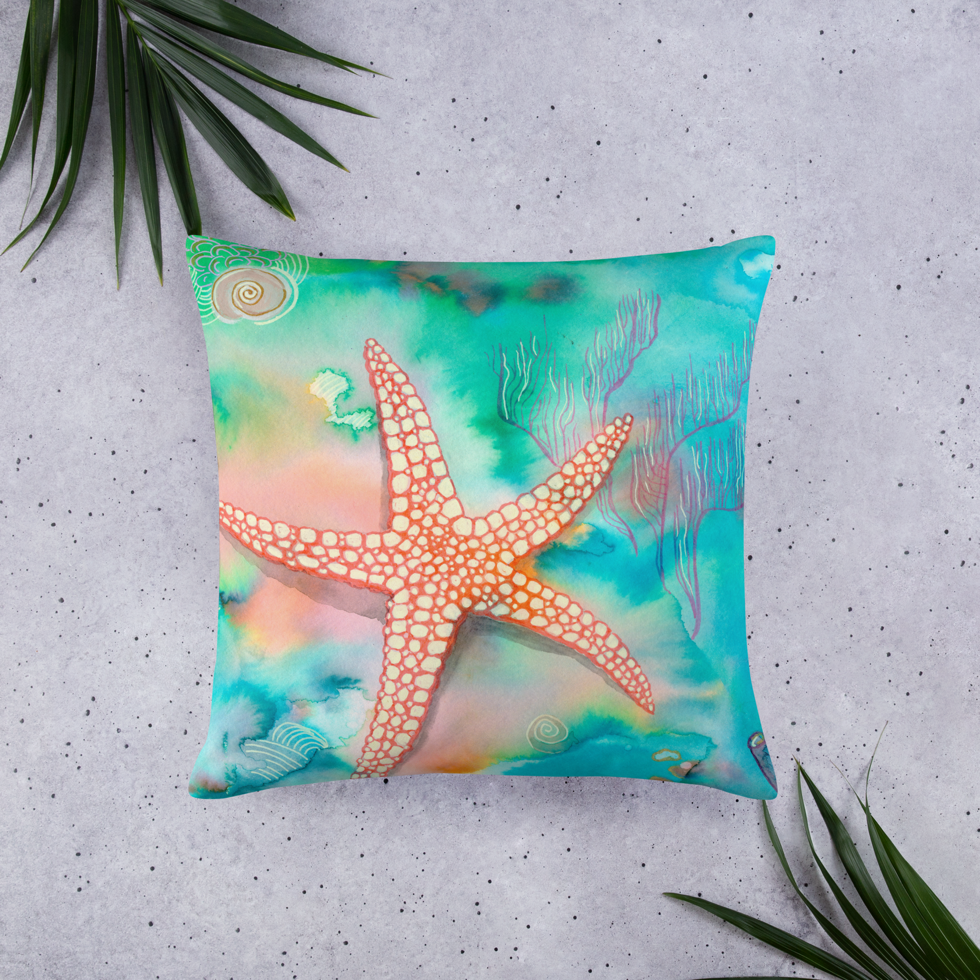 Starfish- Pillow - Aquamarine Design - Artistic Gifts for Women - Art by Artist Tania Herrera from Aquamarine Design Studio
