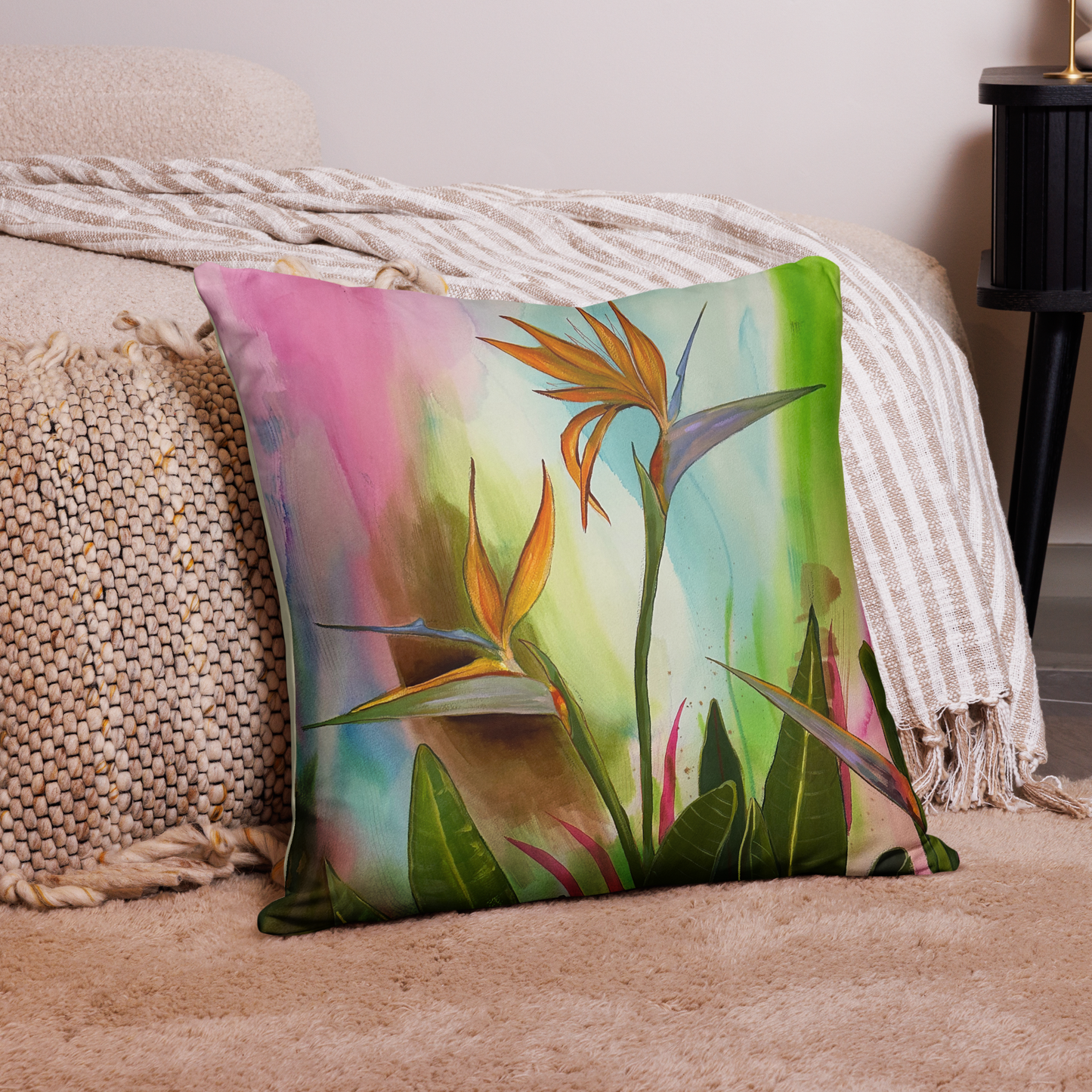 Birds of Paradise- Basic Pillow - Aquamarine Design - Artistic Gifts for Women - Art by Artist Tania Herrera from Aquamarine Design Studio