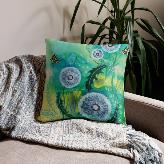 Dandelions Basic Pillow - Aquamarine Design - Artistic Gifts for Women - Art by Artist Tania Herrera from Aquamarine Design Studio