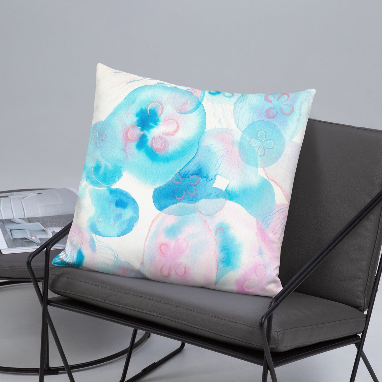 Light blue Jellyfish Basic Pillow - Aquamarine Design - Artistic Gifts for Women - Art by Artist Tania Herrera from Aquamarine Design Studio