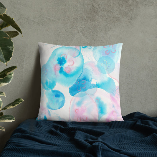 Light blue Jellyfish Basic Pillow - Aquamarine Design - Artistic Gifts for Women - Art by Artist Tania Herrera from Aquamarine Design Studio