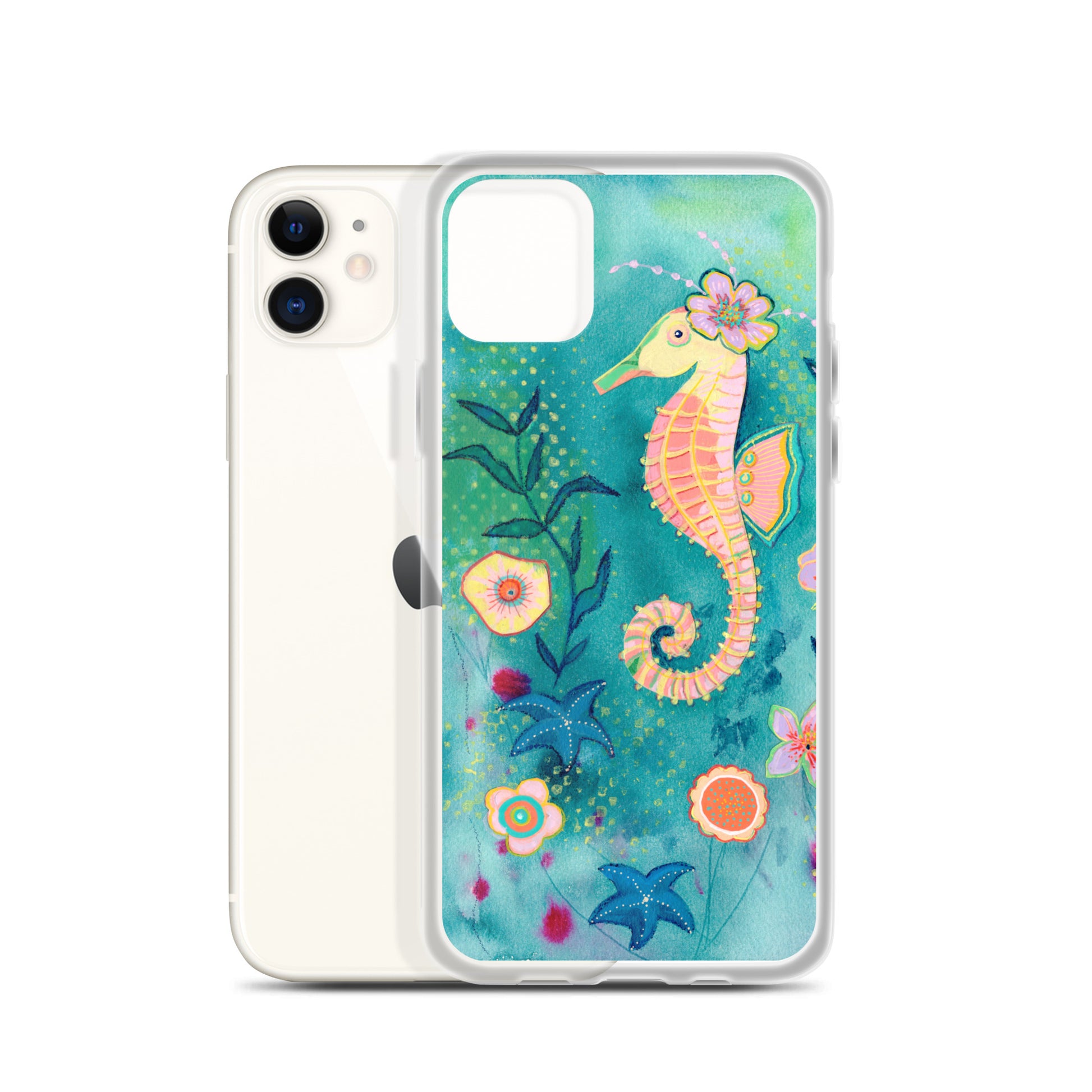 Seahorse Clear Case for iPhone® - Aquamarine Design - Artistic Gifts for Women - Art by Artist Tania Herrera from Aquamarine Design Studio