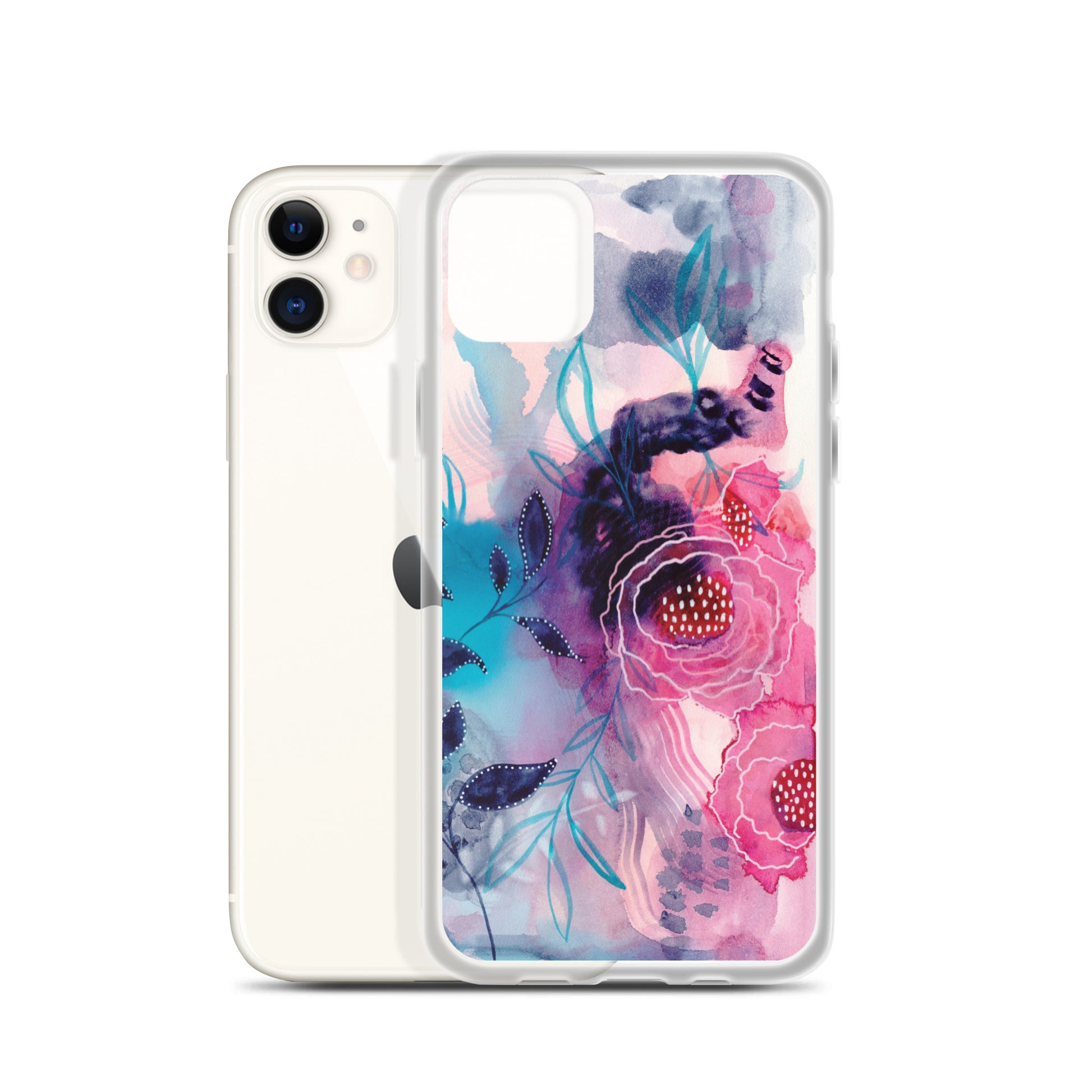 Blue Leaves Clear Case for iPhone® - Aquamarine Design - Artistic Gifts for Women - Art by Artist Tania Herrera from Aquamarine Design Studio