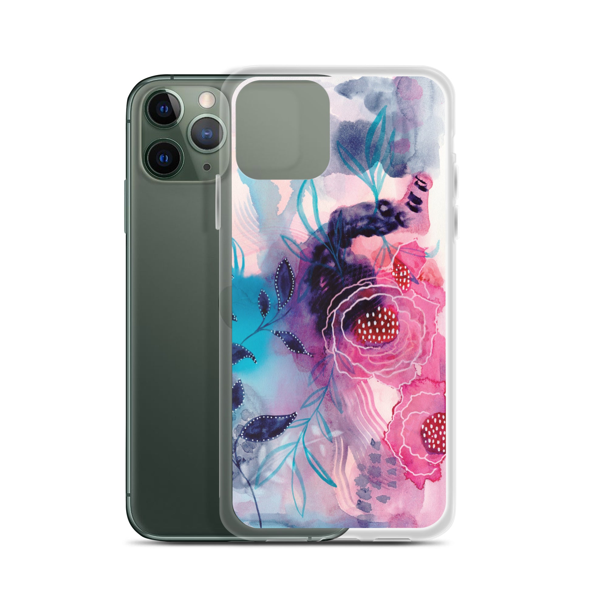 Blue Leaves Clear Case for iPhone® - Aquamarine Design - Artistic Gifts for Women - Art by Artist Tania Herrera from Aquamarine Design Studio