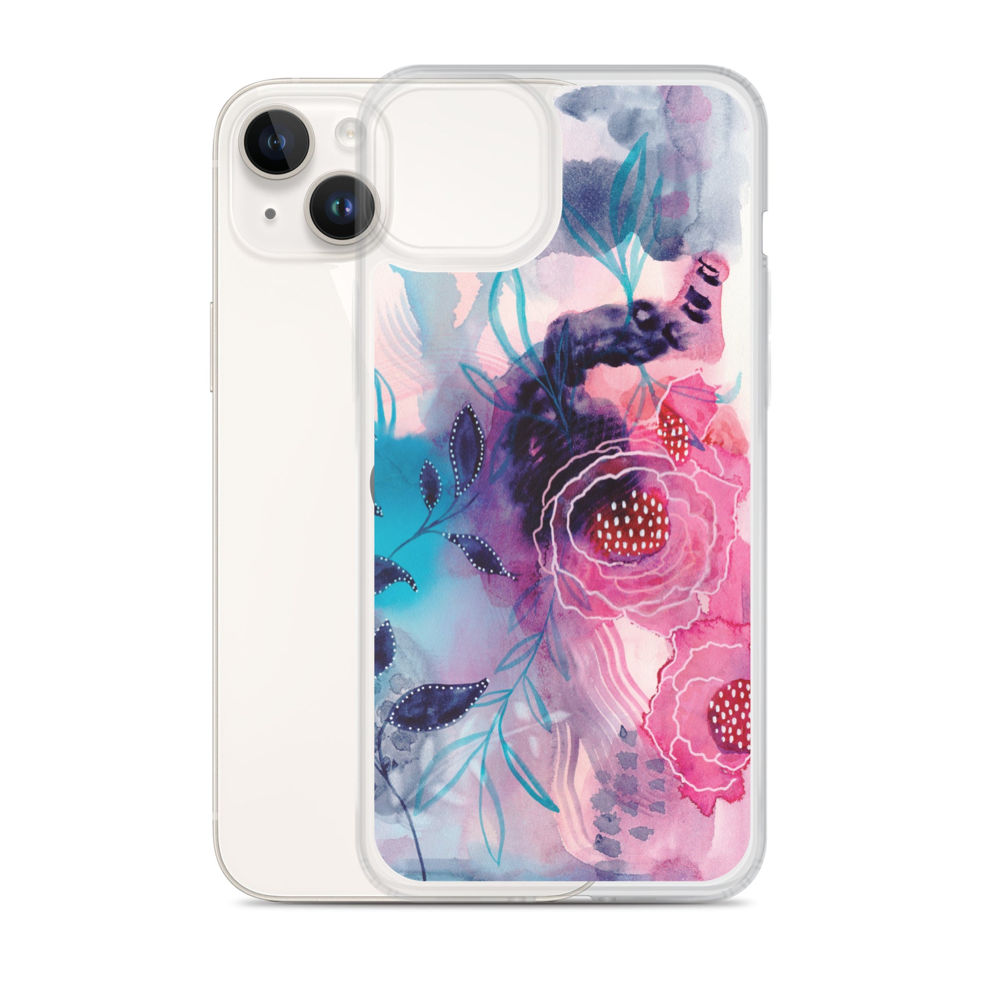 Blue Leaves Clear Case for iPhone® - Aquamarine Design - Artistic Gifts for Women - Art by Artist Tania Herrera from Aquamarine Design Studio