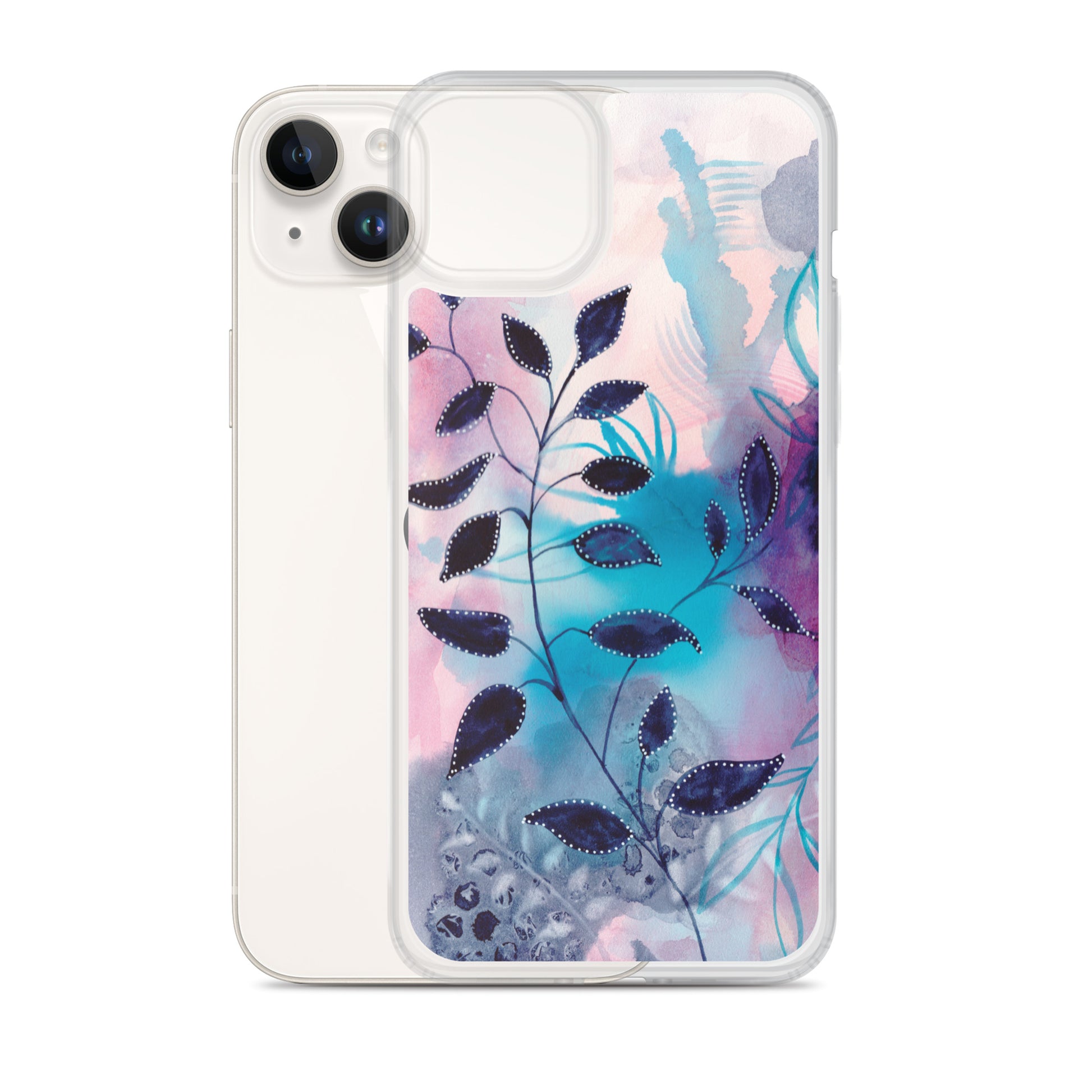 Blue Leaves2 Clear Case for iPhone® - Aquamarine Design - Artistic Gifts for Women - Art by Artist Tania Herrera from Aquamarine Design Studio