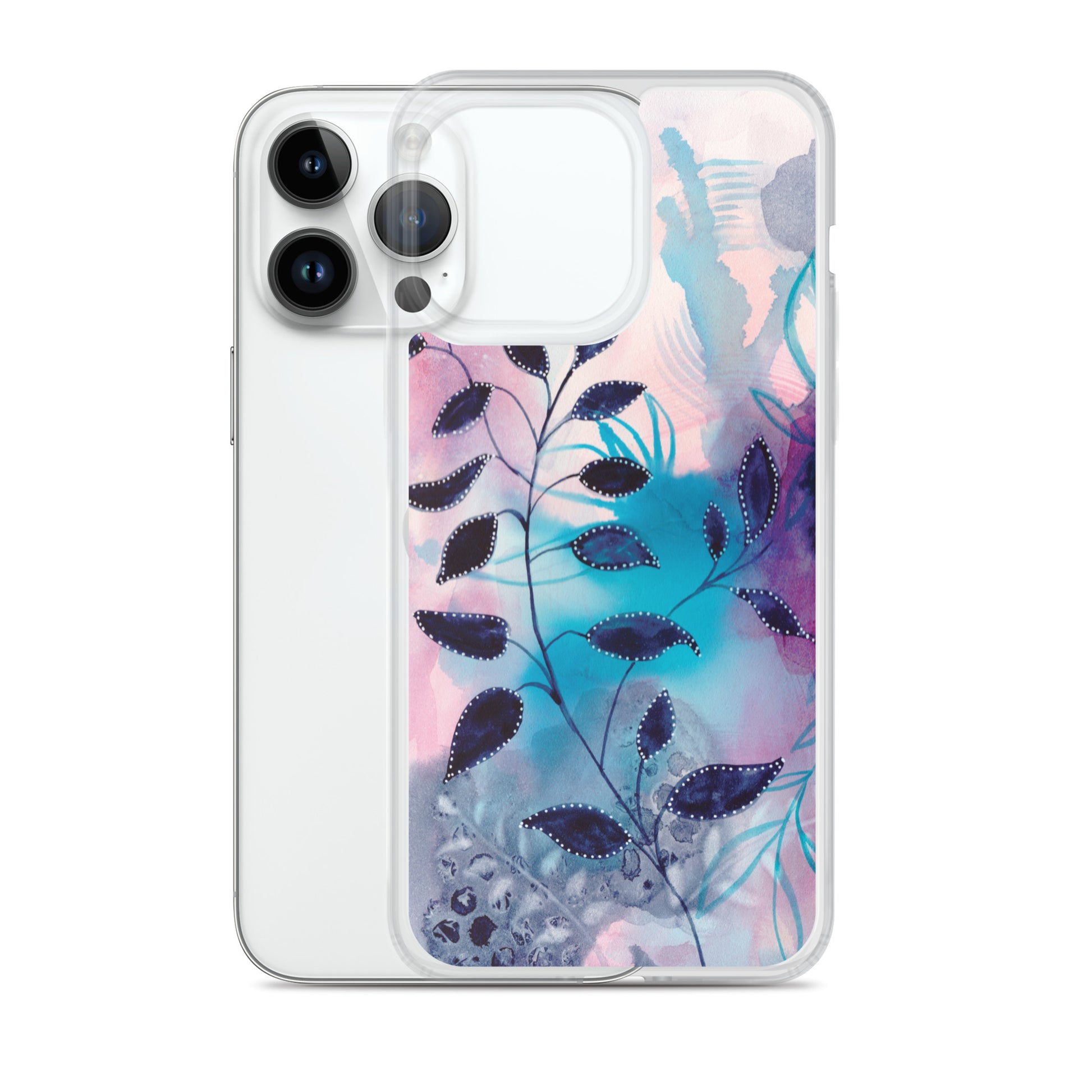 Blue Leaves2 Clear Case for iPhone® - Aquamarine Design - Artistic Gifts for Women - Art by Artist Tania Herrera from Aquamarine Design Studio