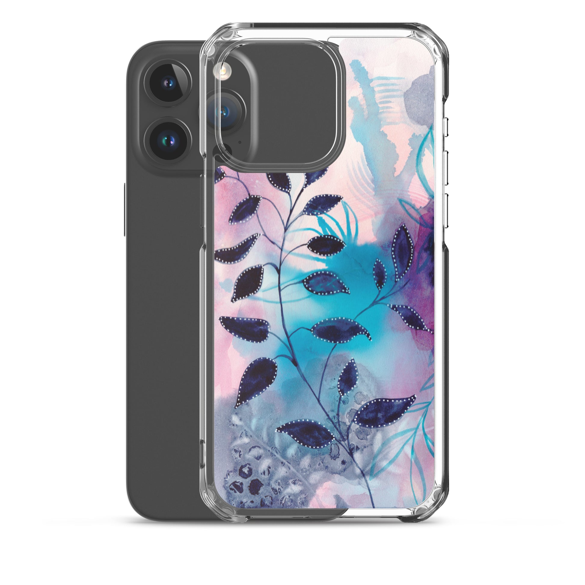 Blue Leaves2 Clear Case for iPhone® - Aquamarine Design - Artistic Gifts for Women - Art by Artist Tania Herrera from Aquamarine Design Studio