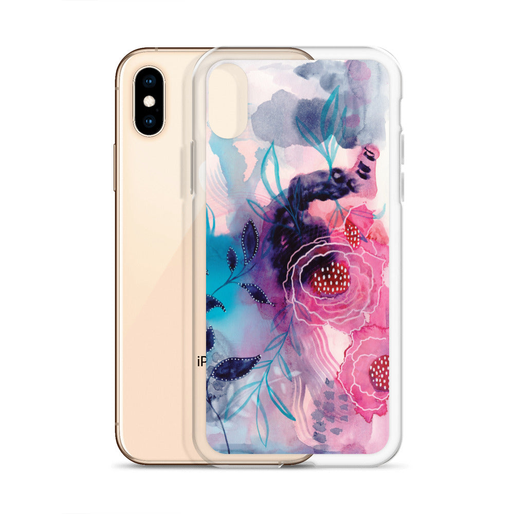 Blue Leaves Clear Case for iPhone® - Aquamarine Design - Artistic Gifts for Women - Art by Artist Tania Herrera from Aquamarine Design Studio