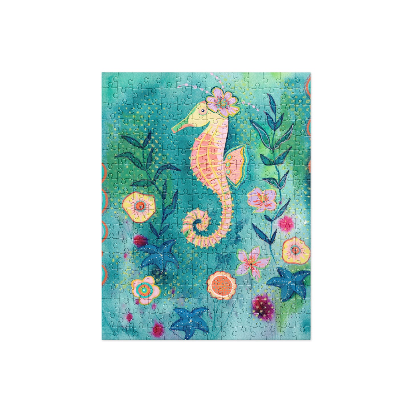 Seahorse Jigsaw puzzle - Aquamarine Design - Artistic Gifts for Women - Art by Artist Tania Herrera from Aquamarine Design Studio