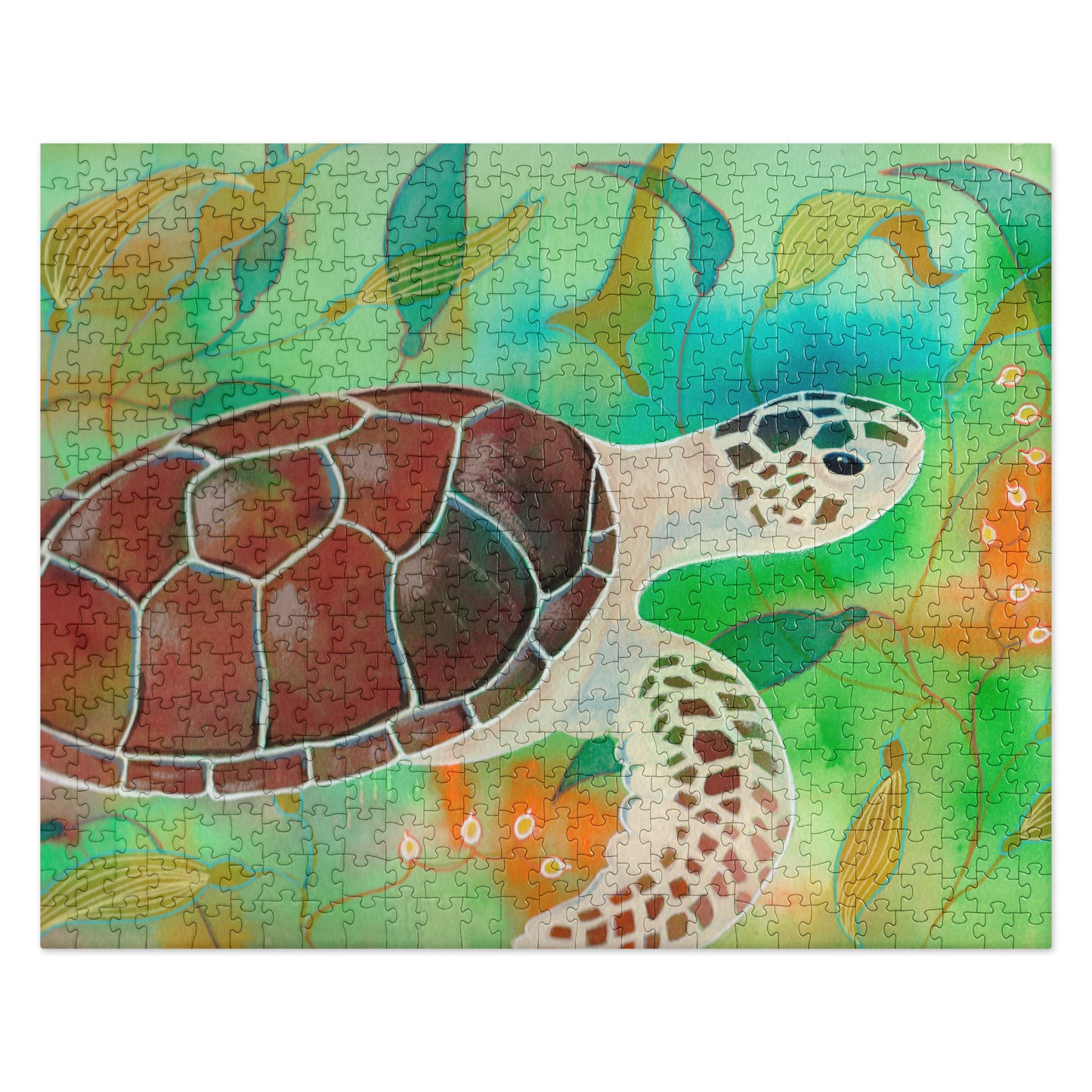 Sea Turtle Jigsaw puzzle - Aquamarine Design - Artistic Gifts for Women - Art by Artist Tania Herrera from Aquamarine Design Studio