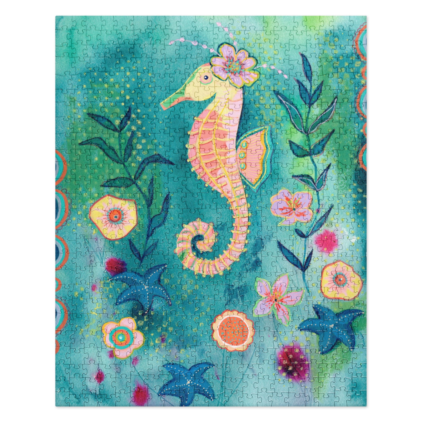 Seahorse Jigsaw puzzle - Aquamarine Design - Artistic Gifts for Women - Art by Artist Tania Herrera from Aquamarine Design Studio