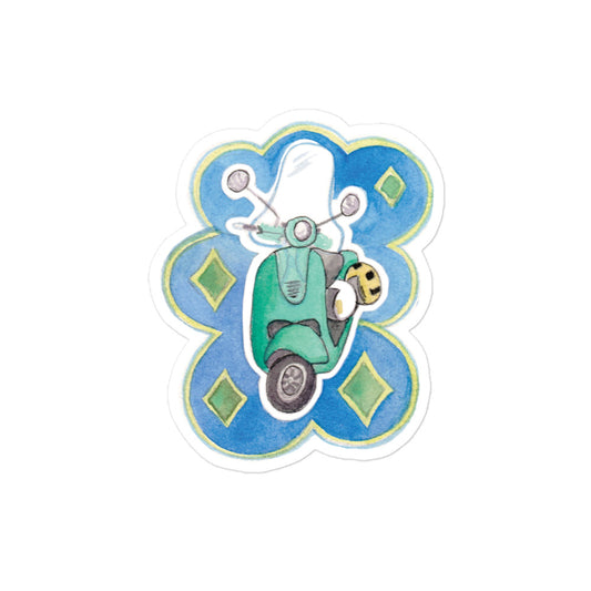Green Vespa Bubble-free stickers - Aquamarine Design - Artistic Gifts for Women - Art by Artist Tania Herrera from Aquamarine Design Studio
