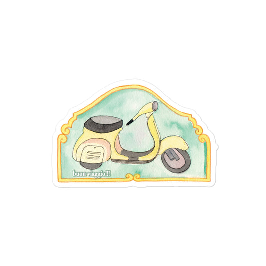 Yellow Vespa Bubble-free stickers - Aquamarine Design - Artistic Gifts for Women - Art by Artist Tania Herrera from Aquamarine Design Studio