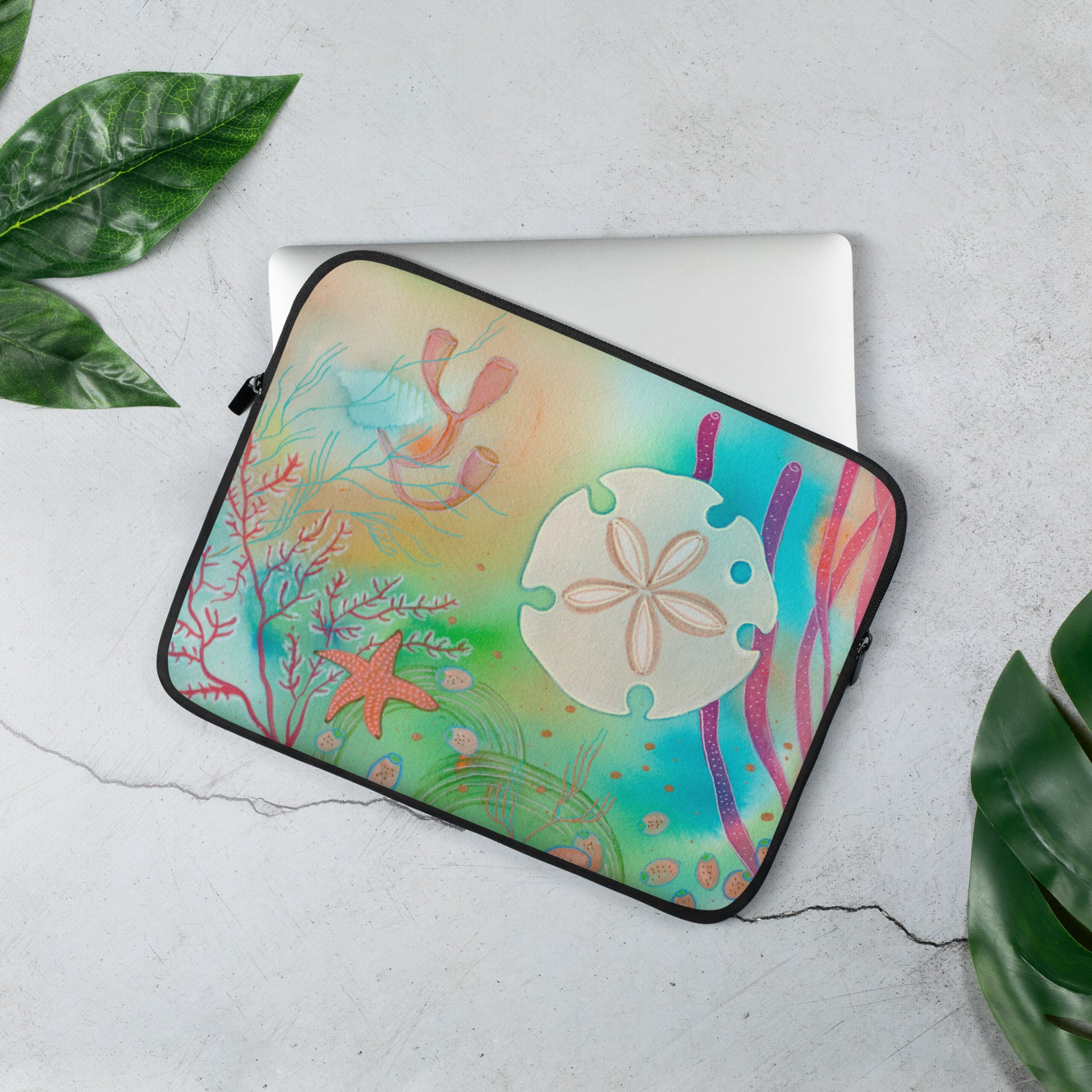 Sundollar Laptop Sleeve - Aquamarine Design - Artistic Gifts for Women - Art by Artist Tania Herrera from Aquamarine Design Studio