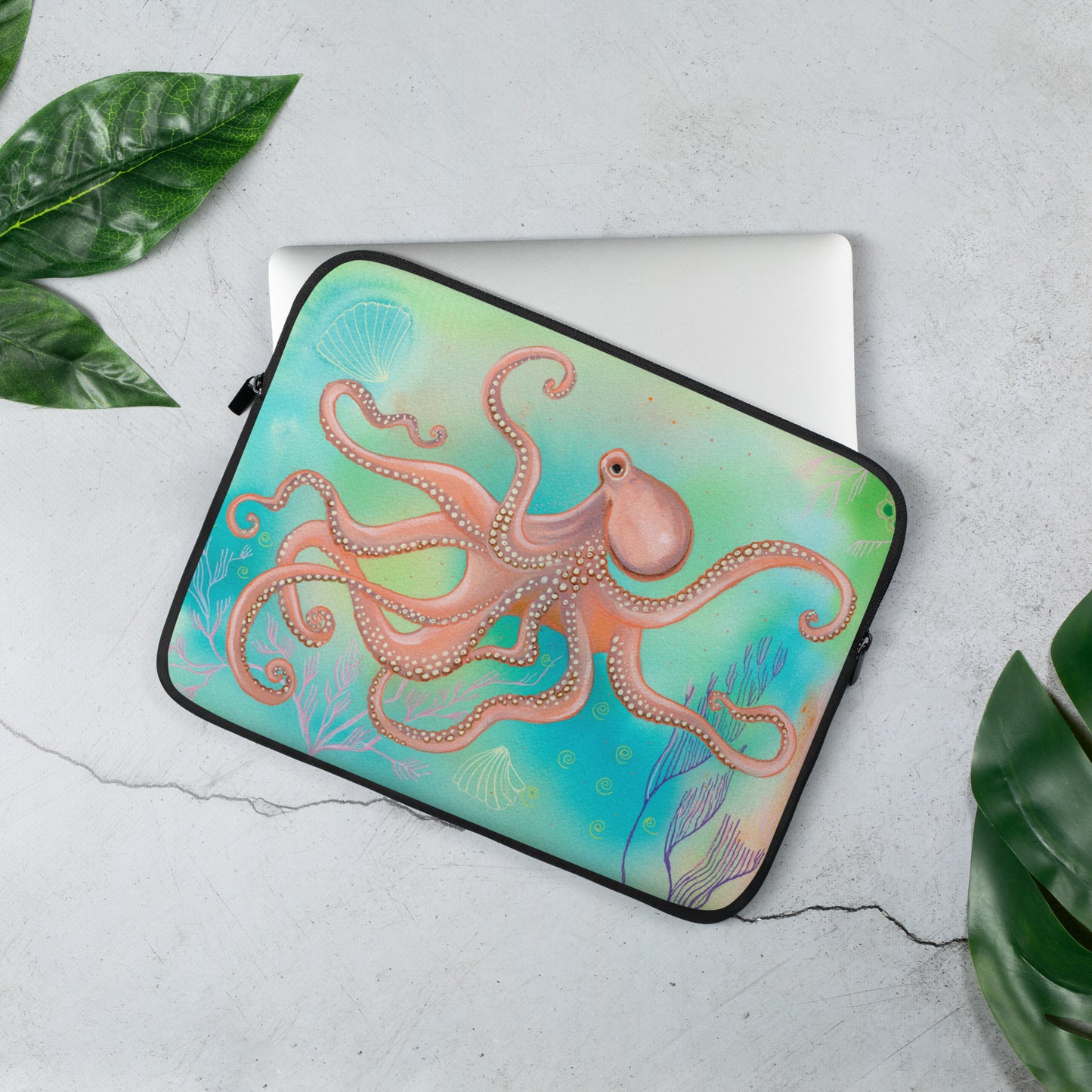 Octopus Laptop Sleeve - Aquamarine Design - Artistic Gifts for Women - Art by Artist Tania Herrera from Aquamarine Design Studio