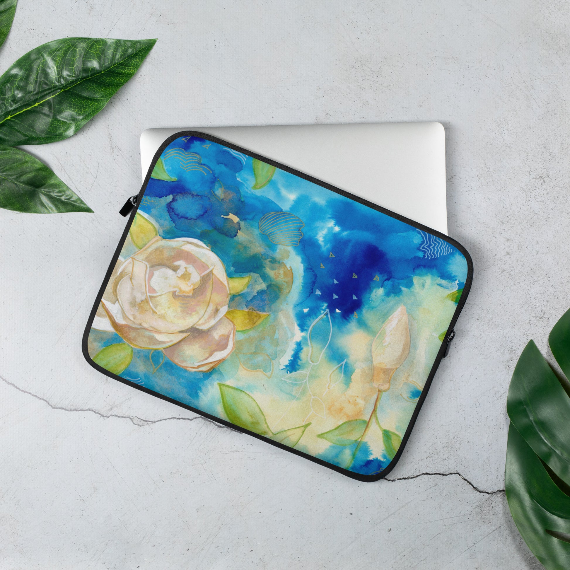 Blooming Magnolia Laptop Sleeve - Aquamarine Design - Artistic Gifts for Women - Art by Artist Tania Herrera from Aquamarine Design Studio