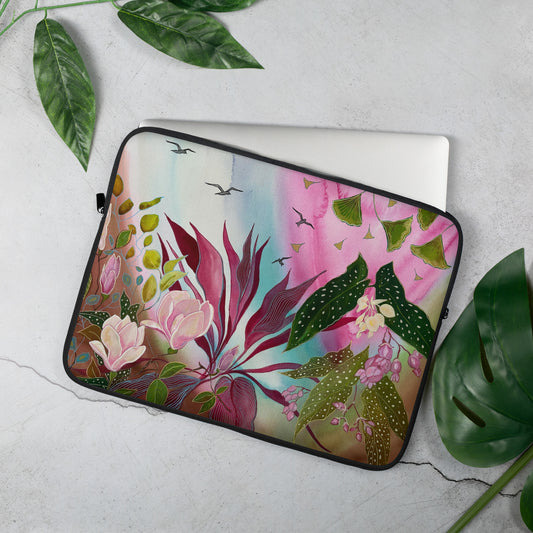 Pink Garden-Laptop Sleeve - Aquamarine Design - Artistic Gifts for Women - Art by Artist Tania Herrera from Aquamarine Design Studio