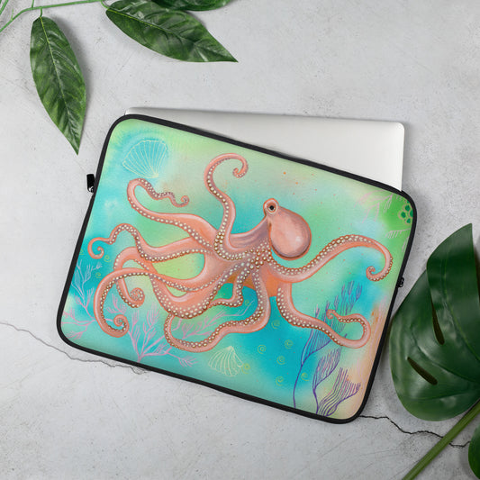 Octopus Laptop Sleeve - Aquamarine Design - Artistic Gifts for Women - Art by Artist Tania Herrera from Aquamarine Design Studio