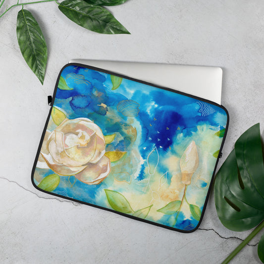 Blooming Magnolia Laptop Sleeve - Aquamarine Design - Artistic Gifts for Women - Art by Artist Tania Herrera from Aquamarine Design Studio